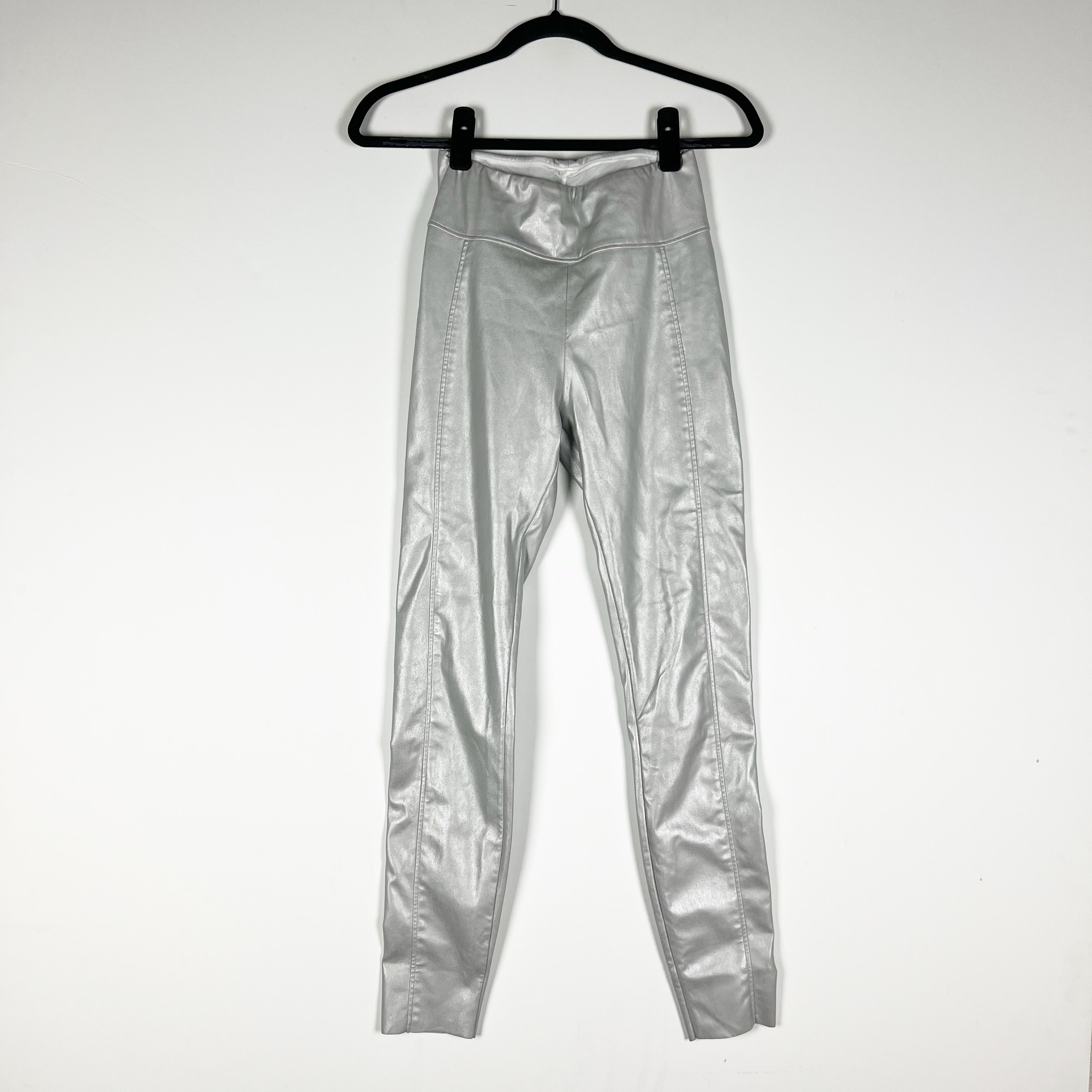 Wolford Estelle Faux Vegan Leather High Shine High Waisted Leggings Pants Silver