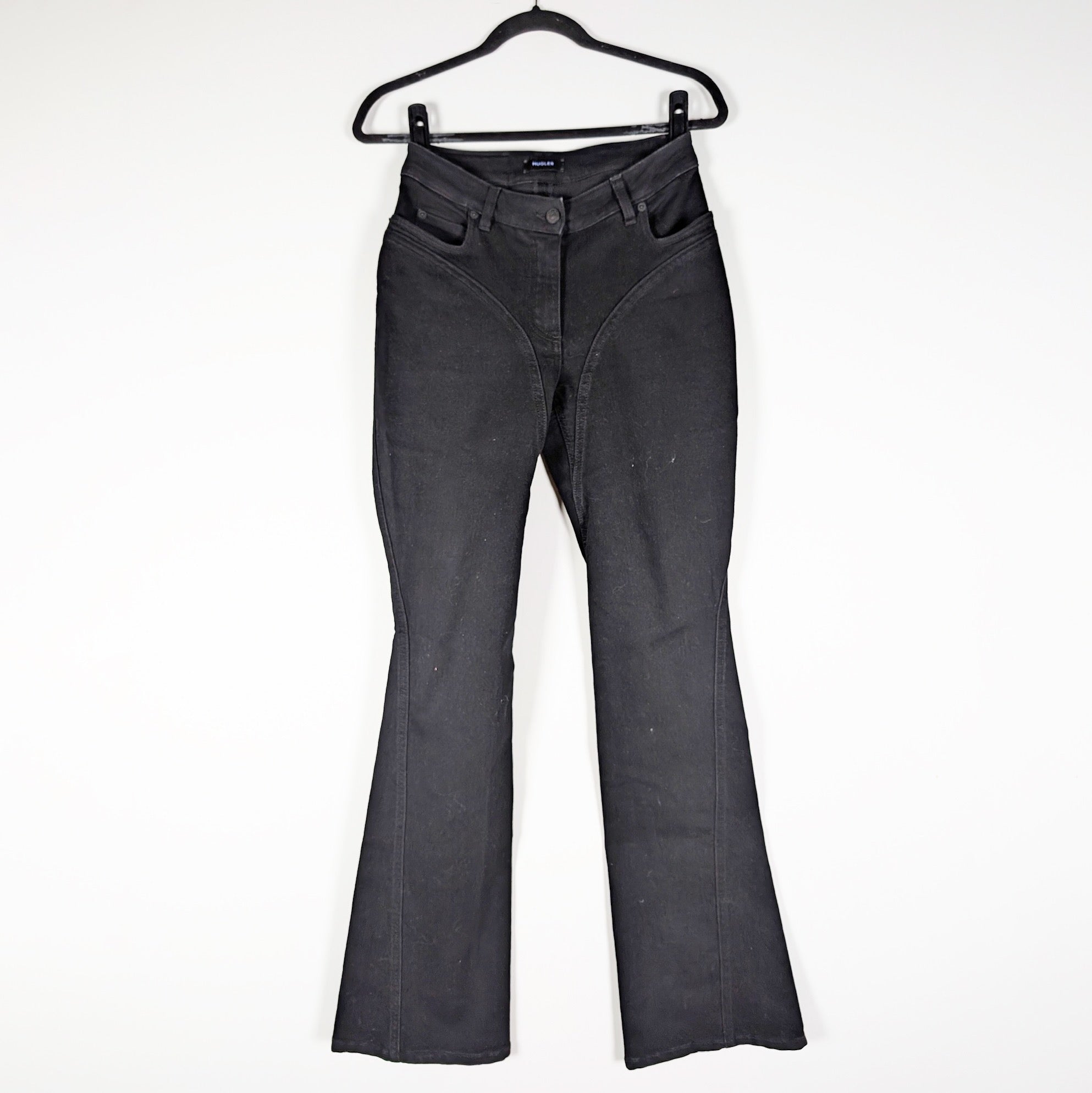 Mugler Women's Flare Leg Mid Rise Cotton Stretch Denim Jeans Solid Black 38