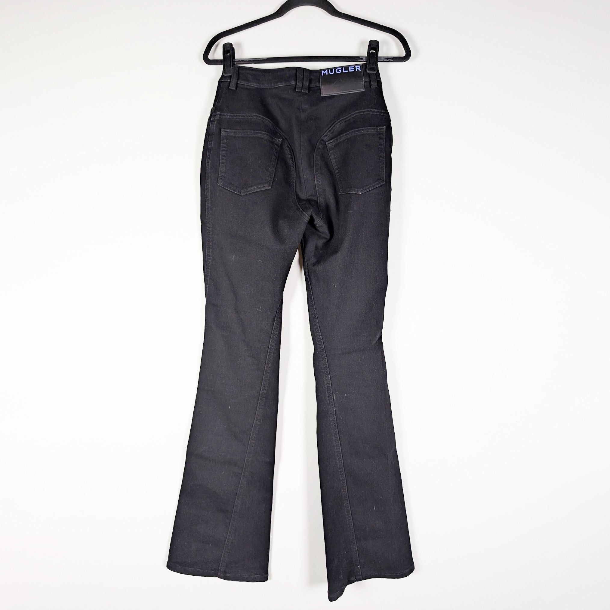 Mugler Women's Flare Leg Mid Rise Cotton Stretch Denim Jeans Solid Black 38