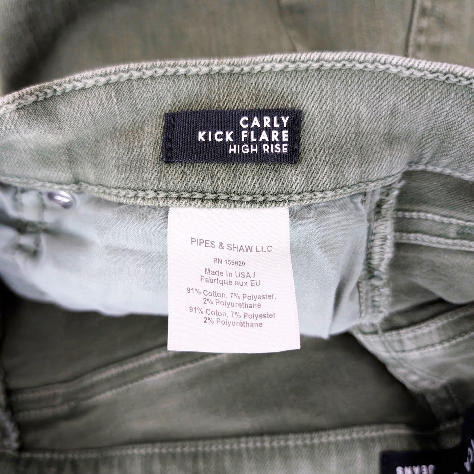 Veronica Beard Carly Kick Flare High Rise Cotton Stretch Denim Jeans Olive Stone