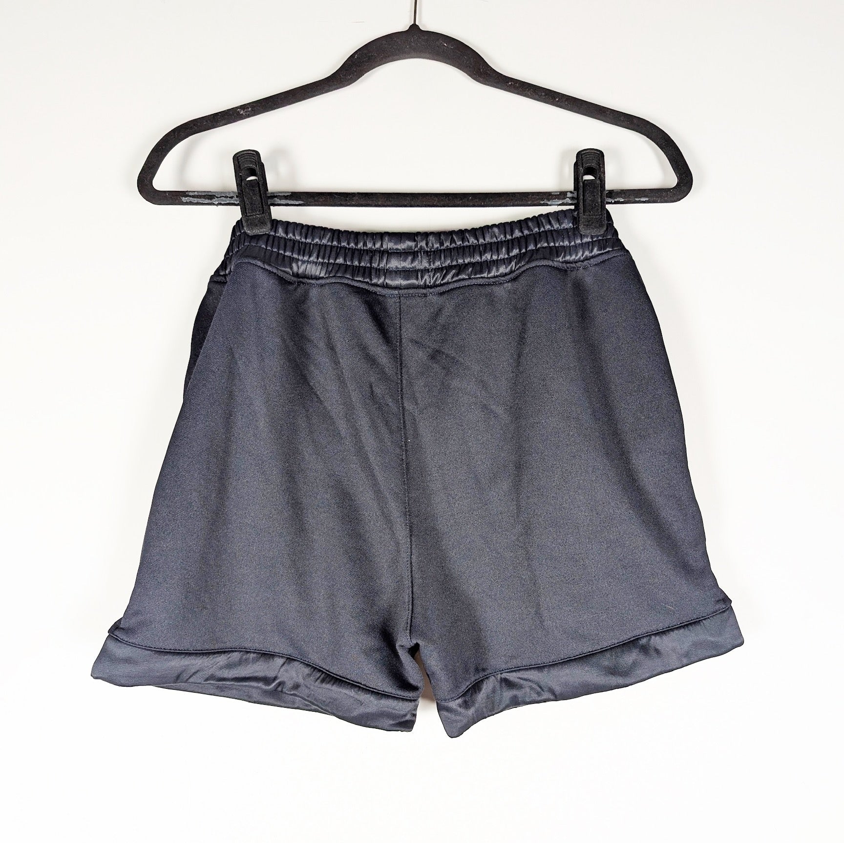 RTA Edgar Low Rise Pull On Mini Satin Trim Stretch Waist Shorts Navy Blue XS
