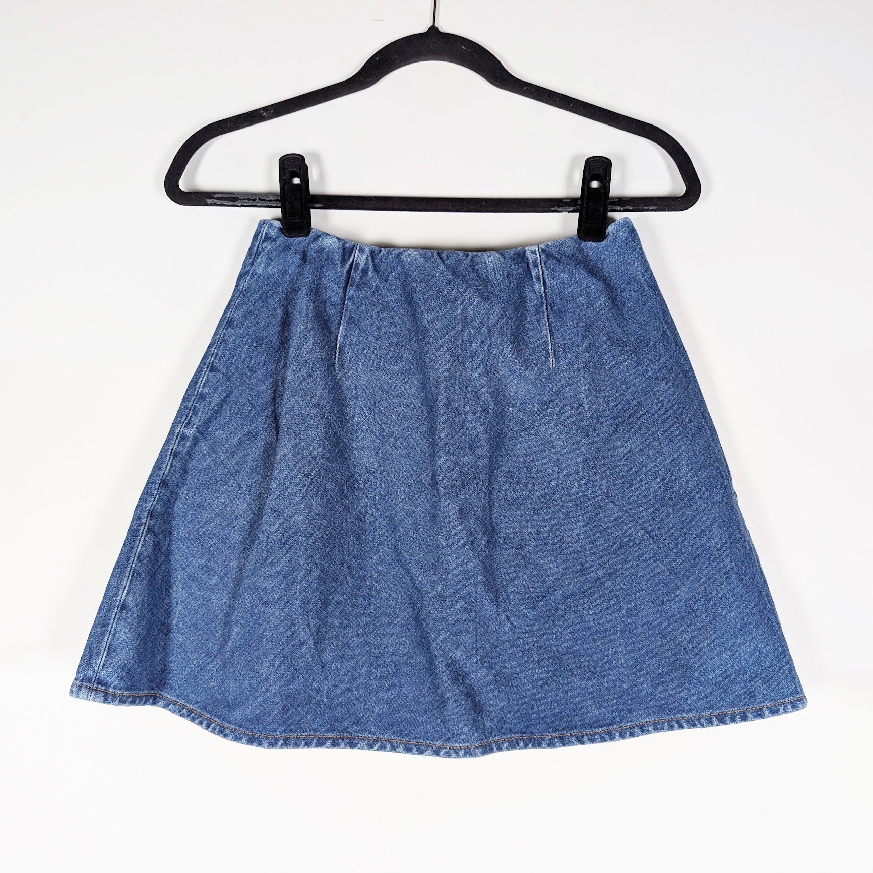Gucci Marble Washed Cotton Stretch Logo Button Front Denim Mini Skirt In Blue 38