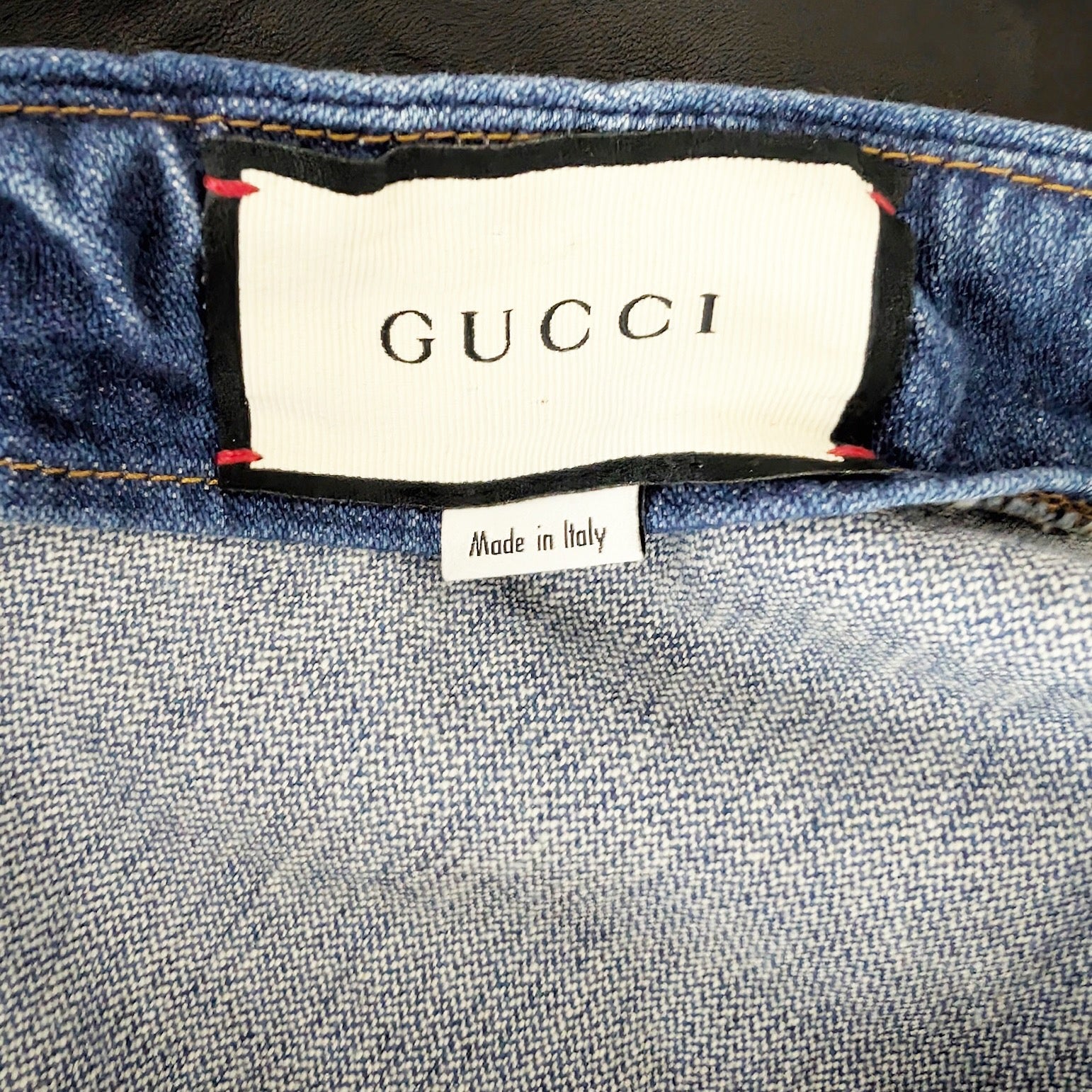 Gucci Marble Washed Cotton Stretch Logo Button Front Denim Mini Skirt In Blue 38