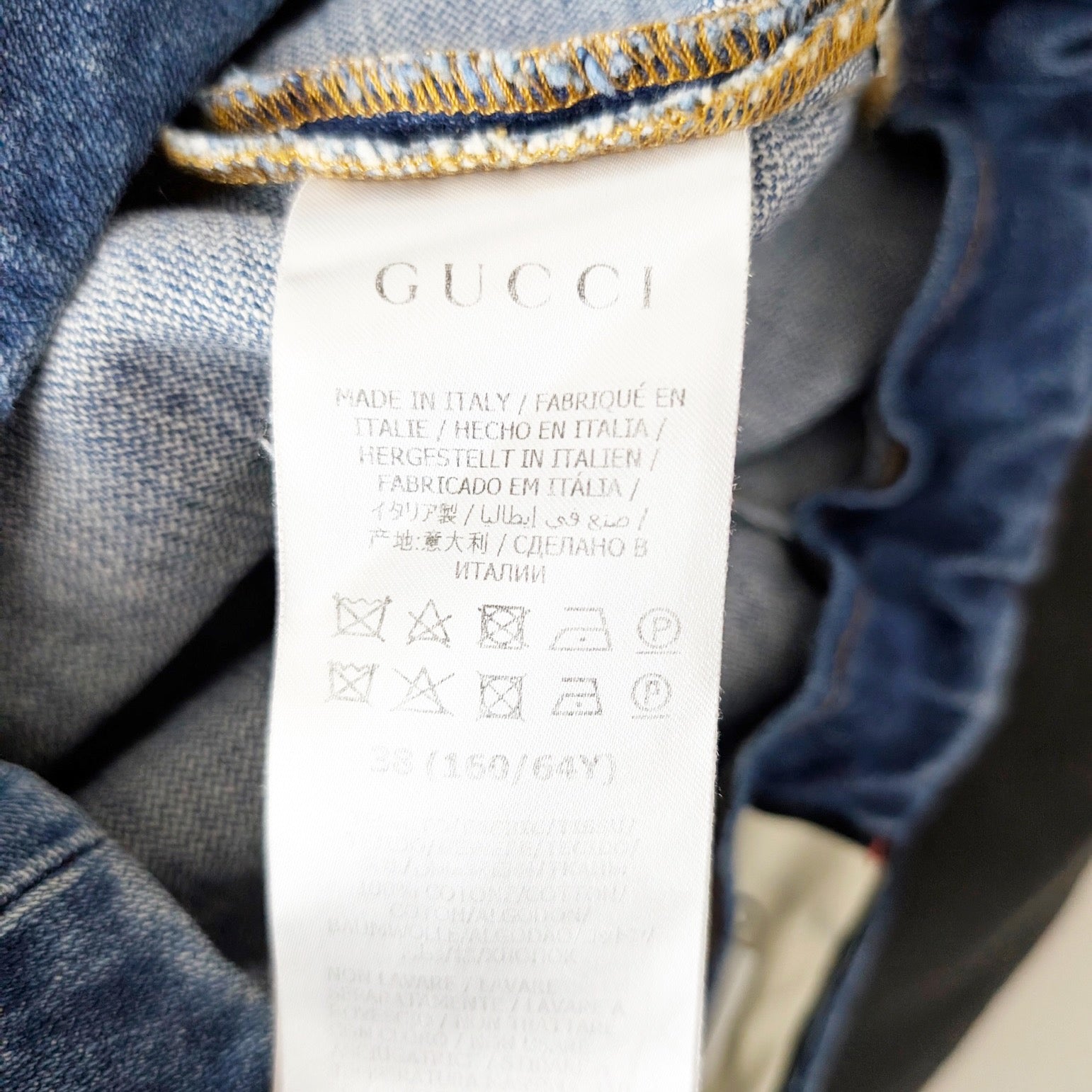 Gucci Marble Washed Cotton Stretch Logo Button Front Denim Mini Skirt In Blue 38