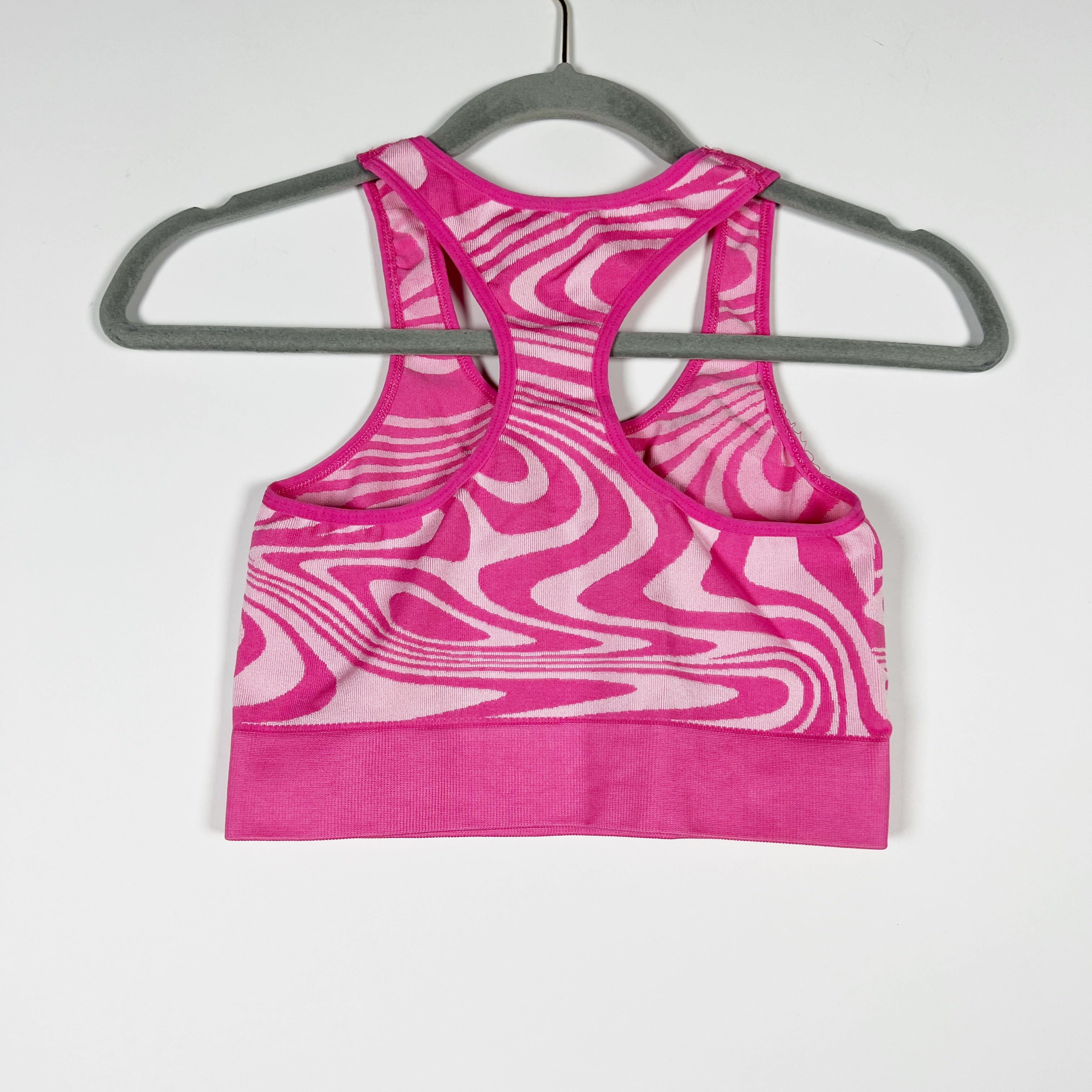 LAPP Seamless Racerback Athletic Work Out Sports Bra Abstract Print Pink Medium