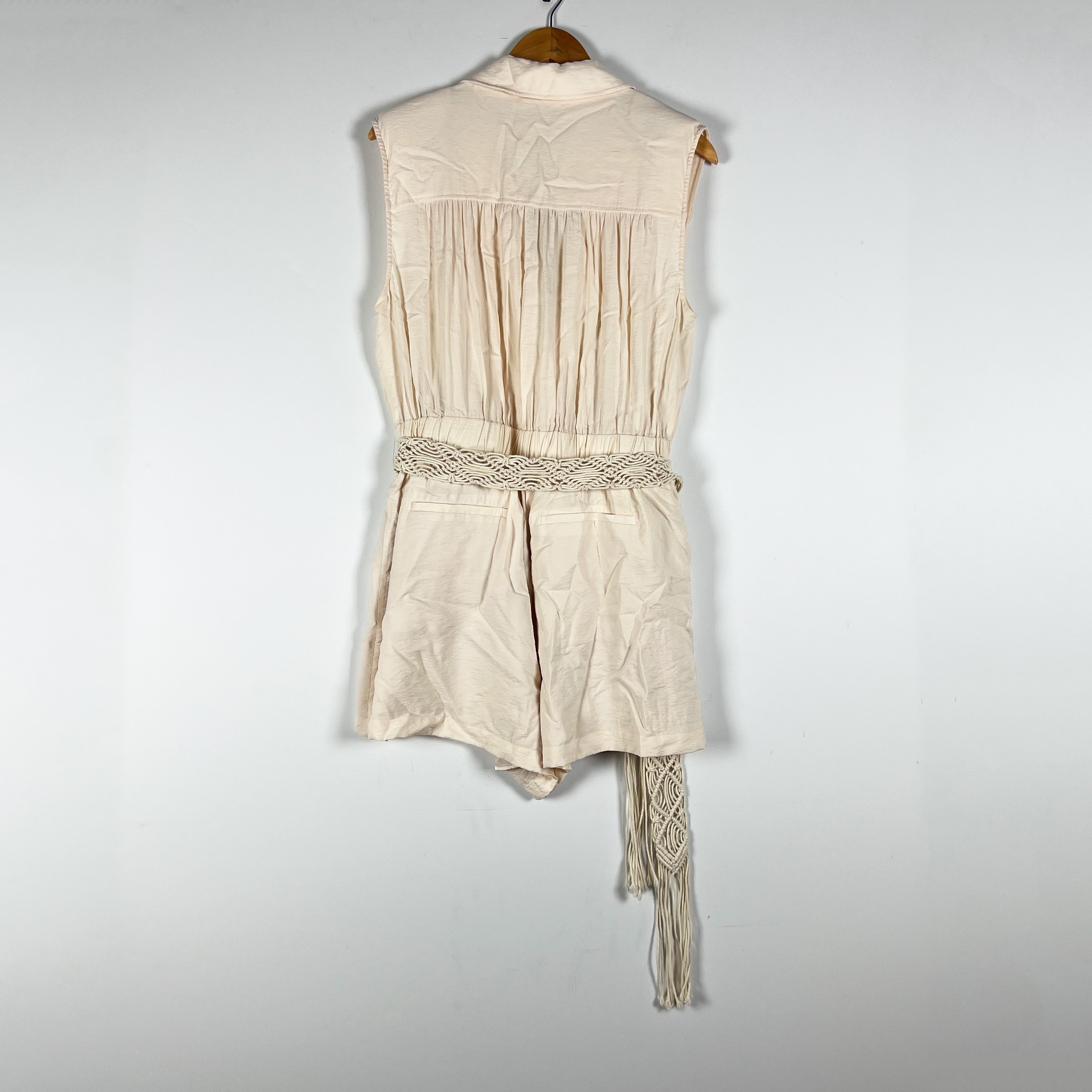 RAMY BROOK Lela Braided Belt Sleeveless Utility Mini Romper Playsuit Rattan 14