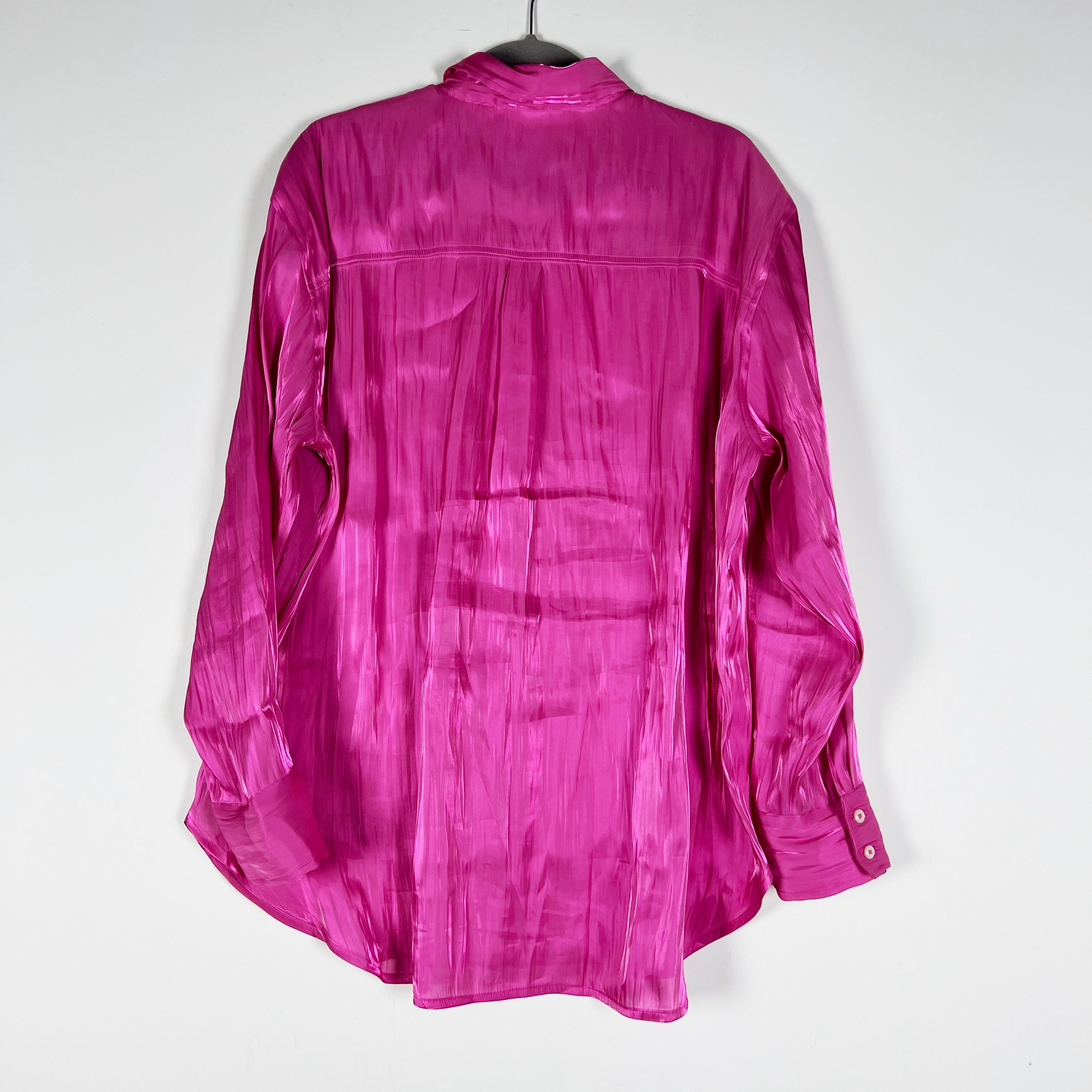 Anthropologie Silky Iridescent Buttondown Collared Long Sleeve Blouse Shirt Rose