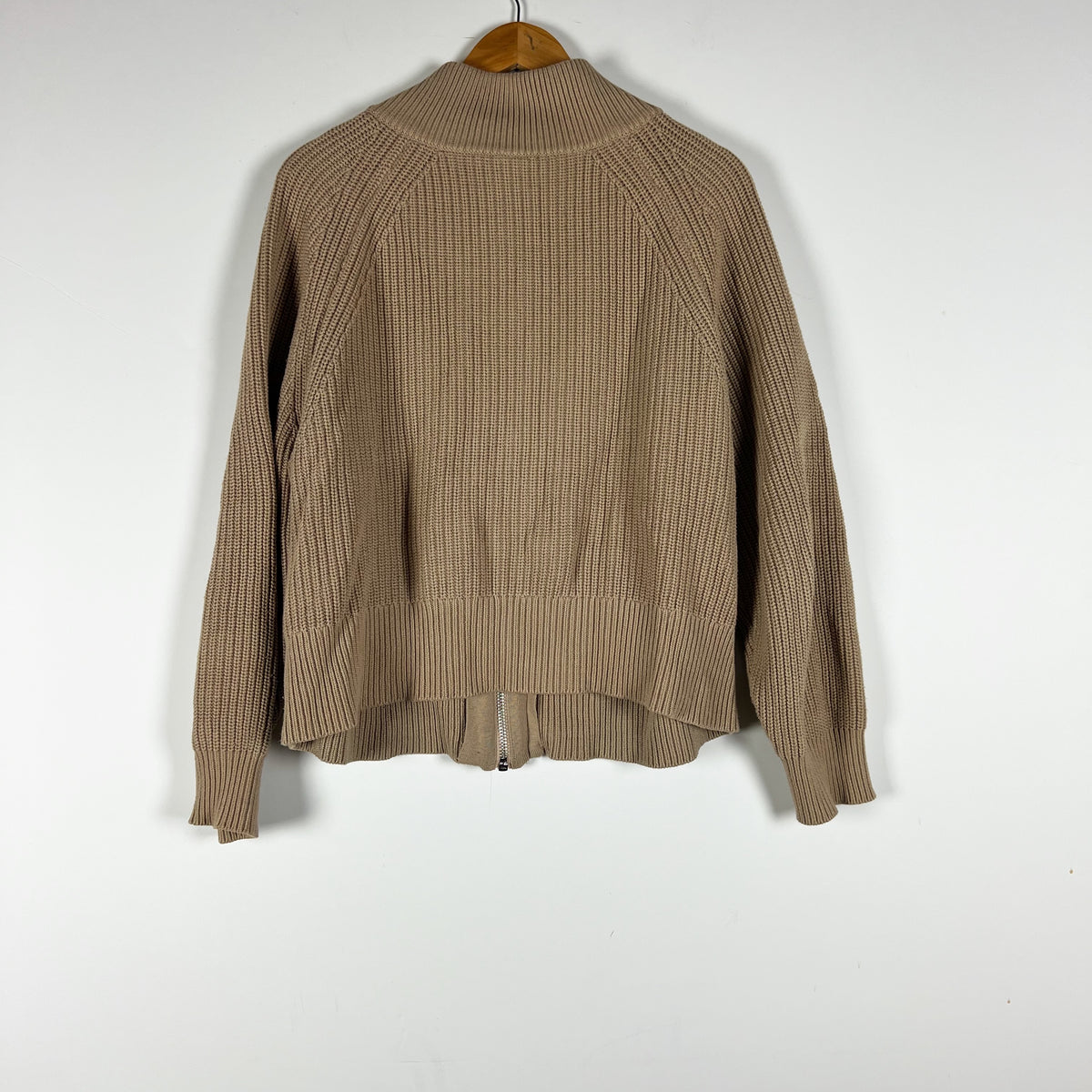 Varley Delfern Cotton Knit Full Zip Cardigan Sweater Iced Coffee Large