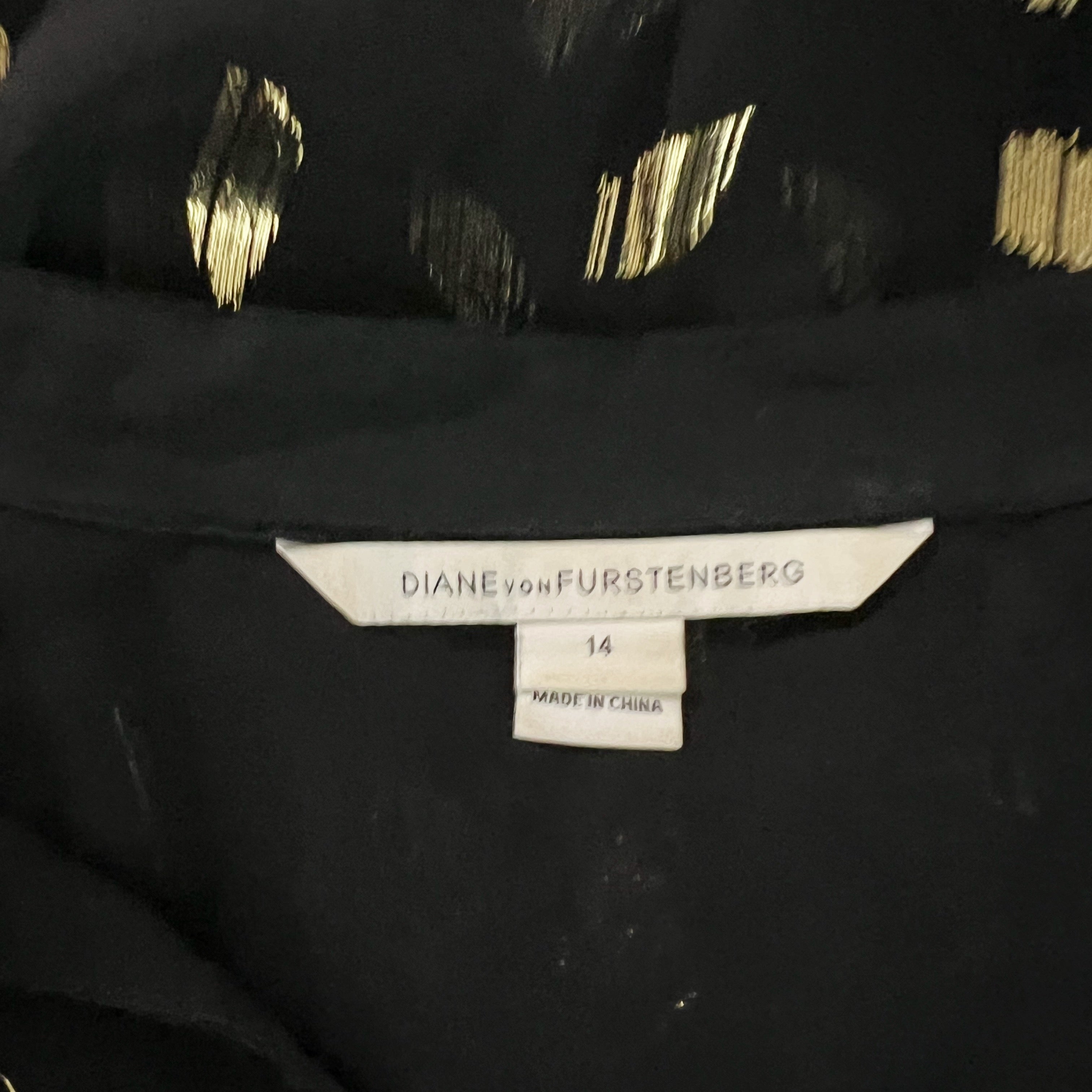 Diane Von Furstenberg Isolde Silk Chiffon Long Sleeve Gold Jacquard Blouse