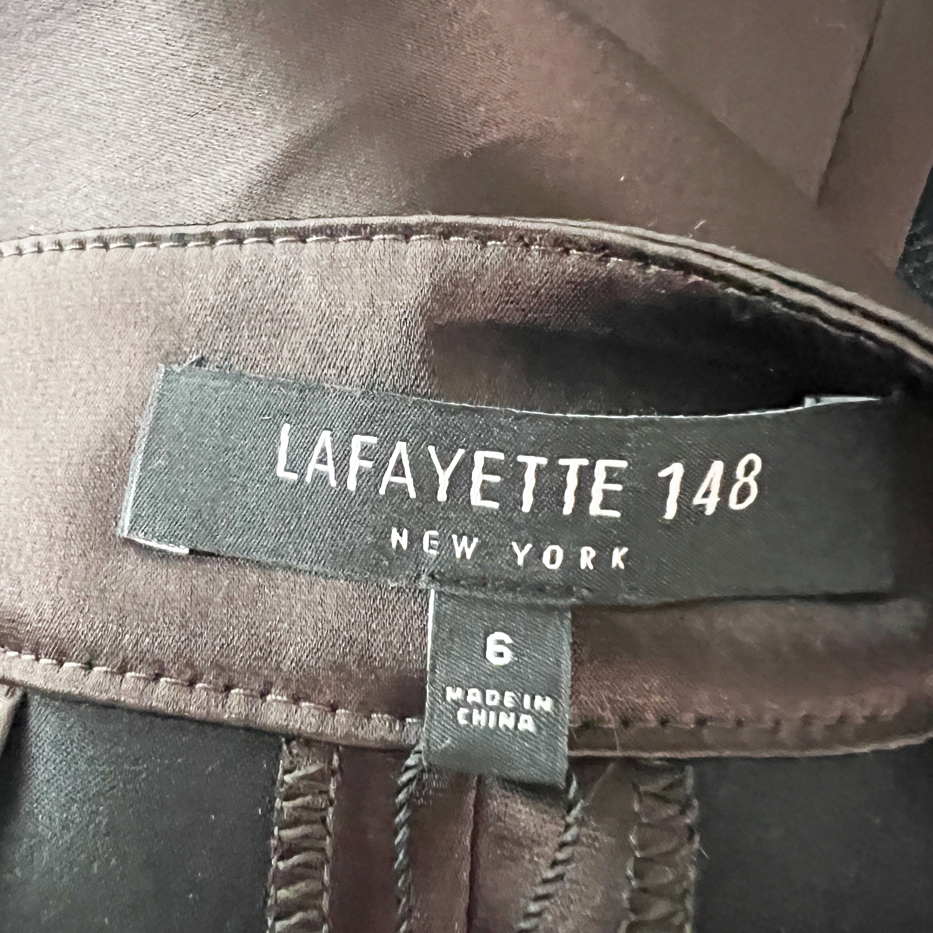 NEW Lafayette 148 Waldorf Slim Reverie Satin Cloth Pants With Front Slit Truffle