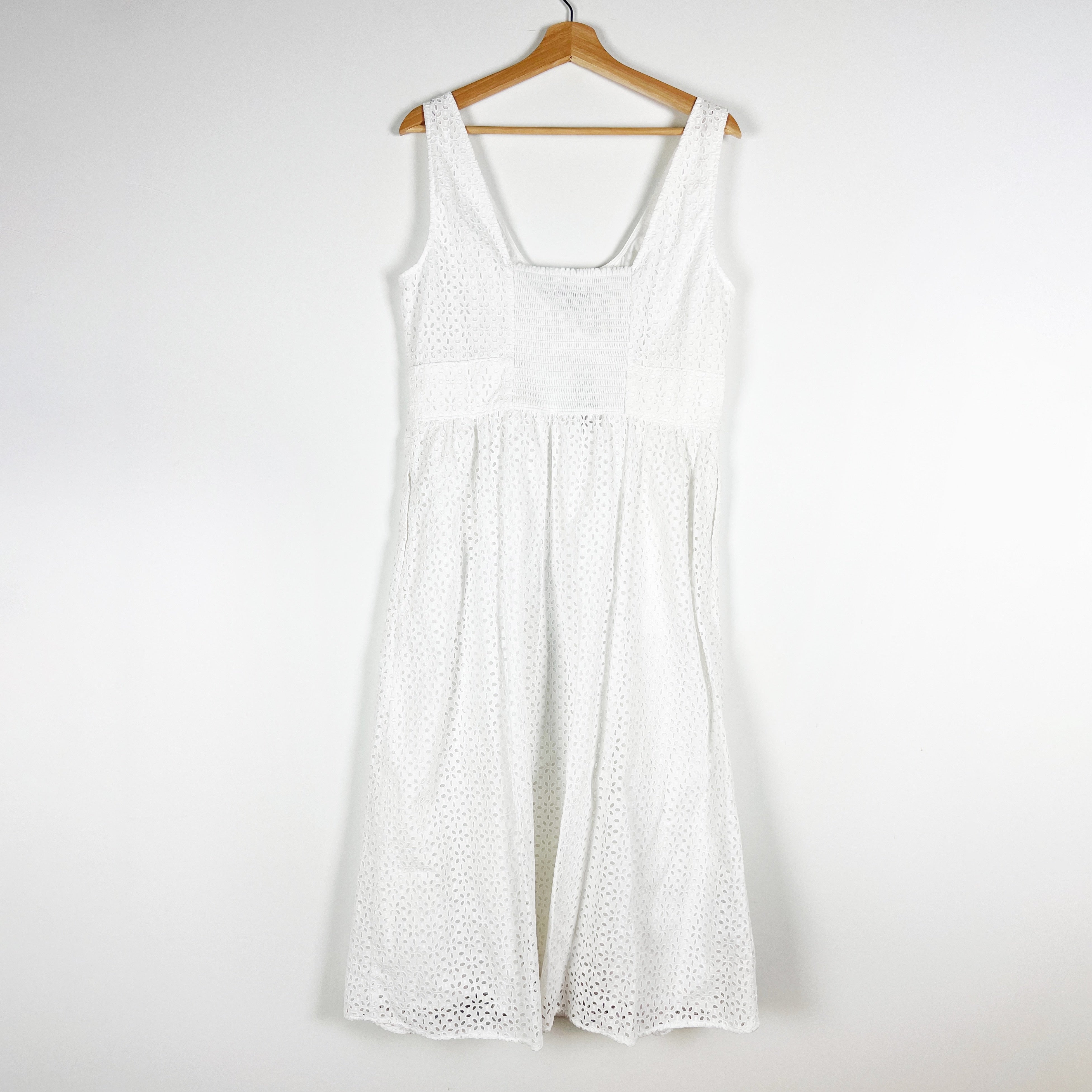 NEW J. Crew Button Front Eyelet Lace Scoop Neck Sleeveless Tank Midi Dress White