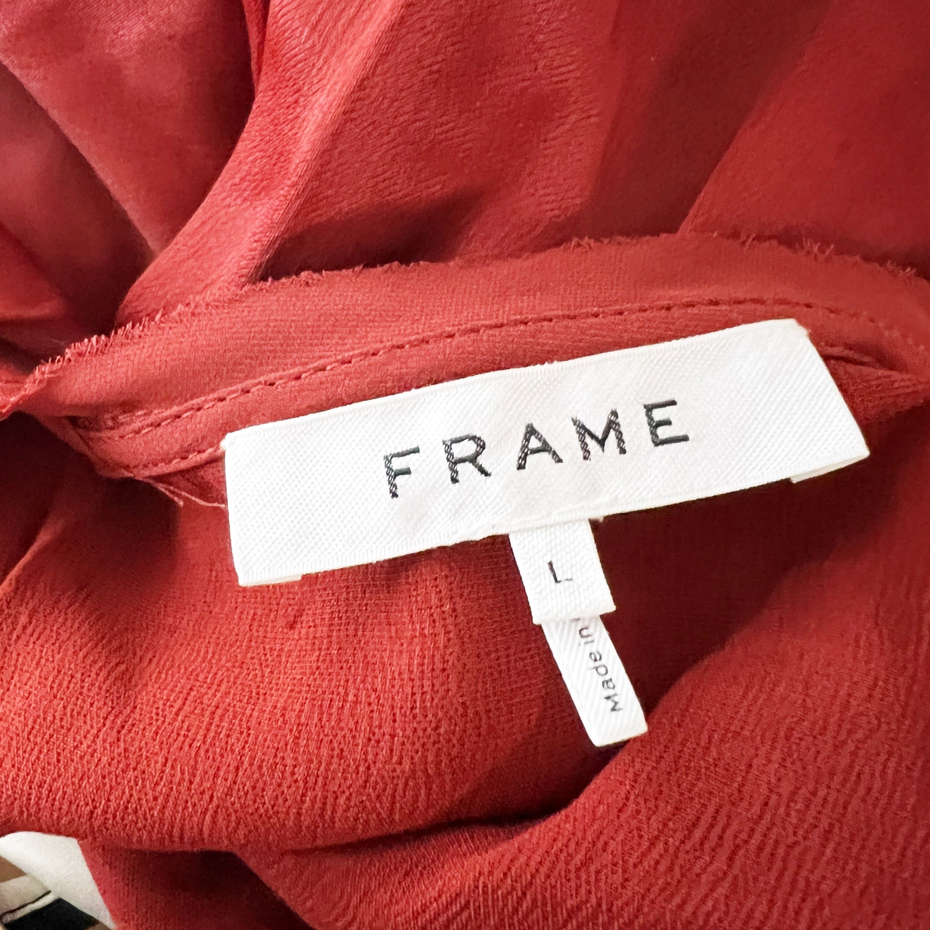 NEW Frame Satin Lounge Frayed Edge Hem V Neck Camisole Tank Top Burnt Henna L