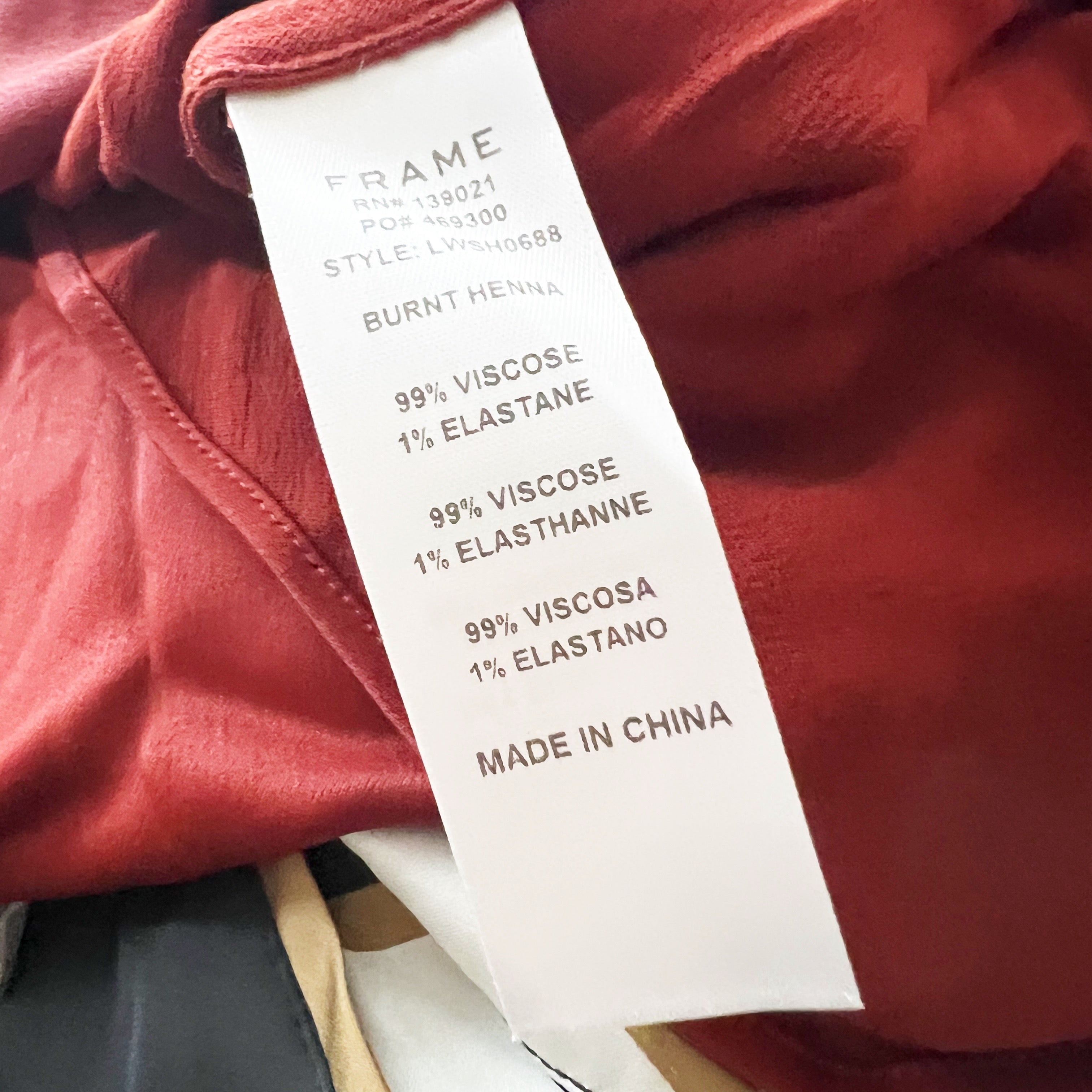 NEW Frame Satin Lounge Frayed Edge Hem V Neck Camisole Tank Top Burnt Henna L