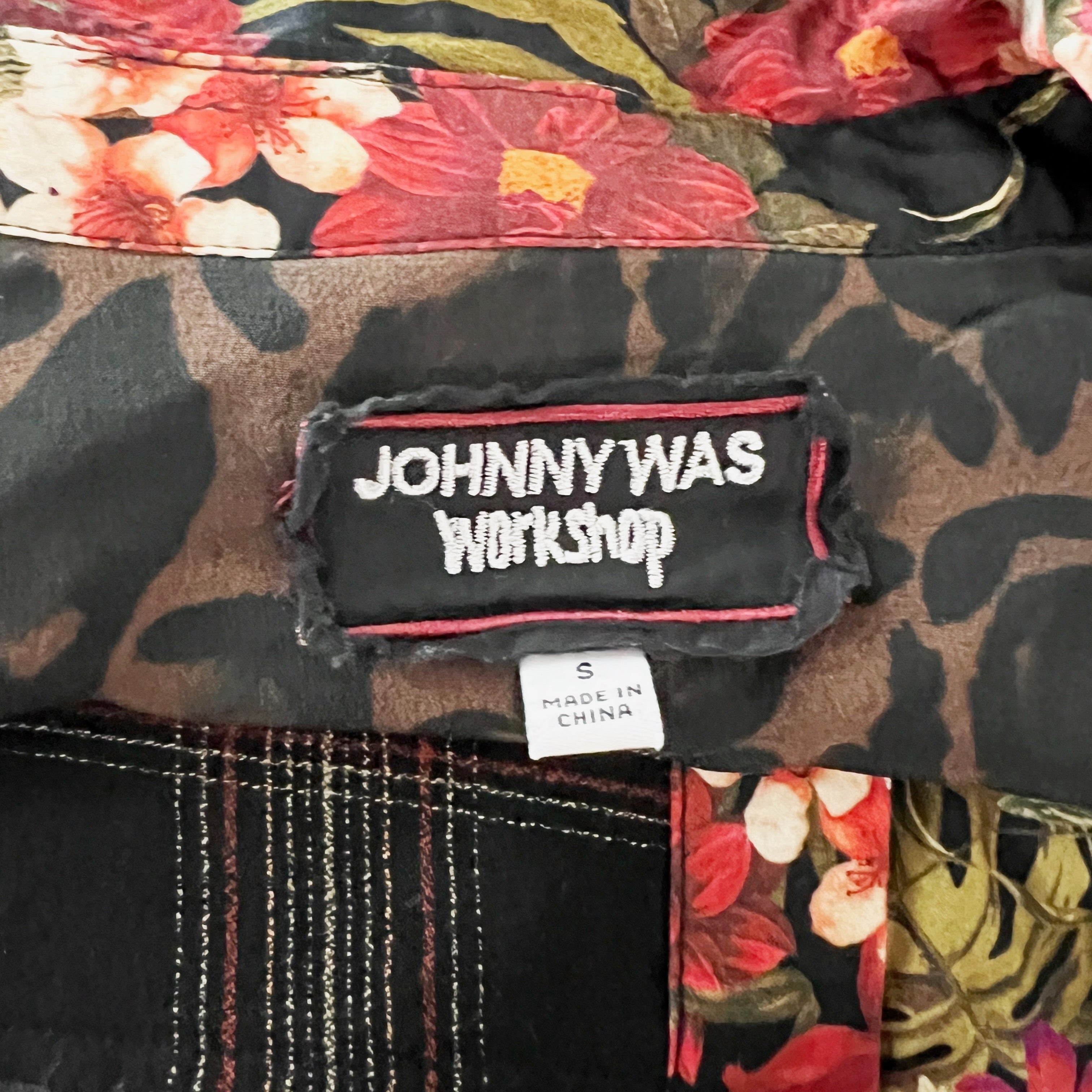 Johnny Was Workshop Octave Cotton Wool Silk Patchwork Button Down Blouse Shirt S