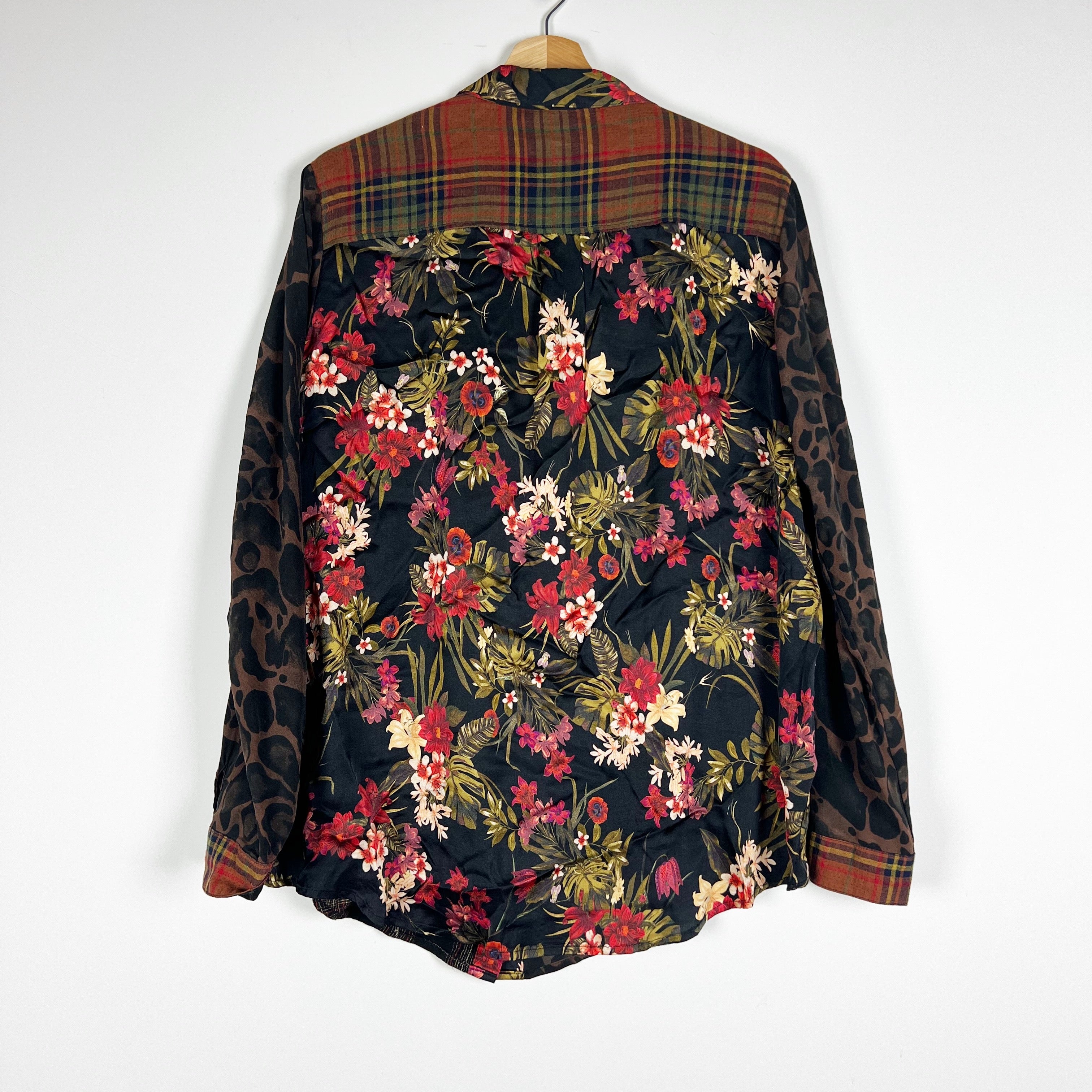 Johnny Was Workshop Octave Cotton Wool Silk Patchwork Button Down Blouse Shirt S