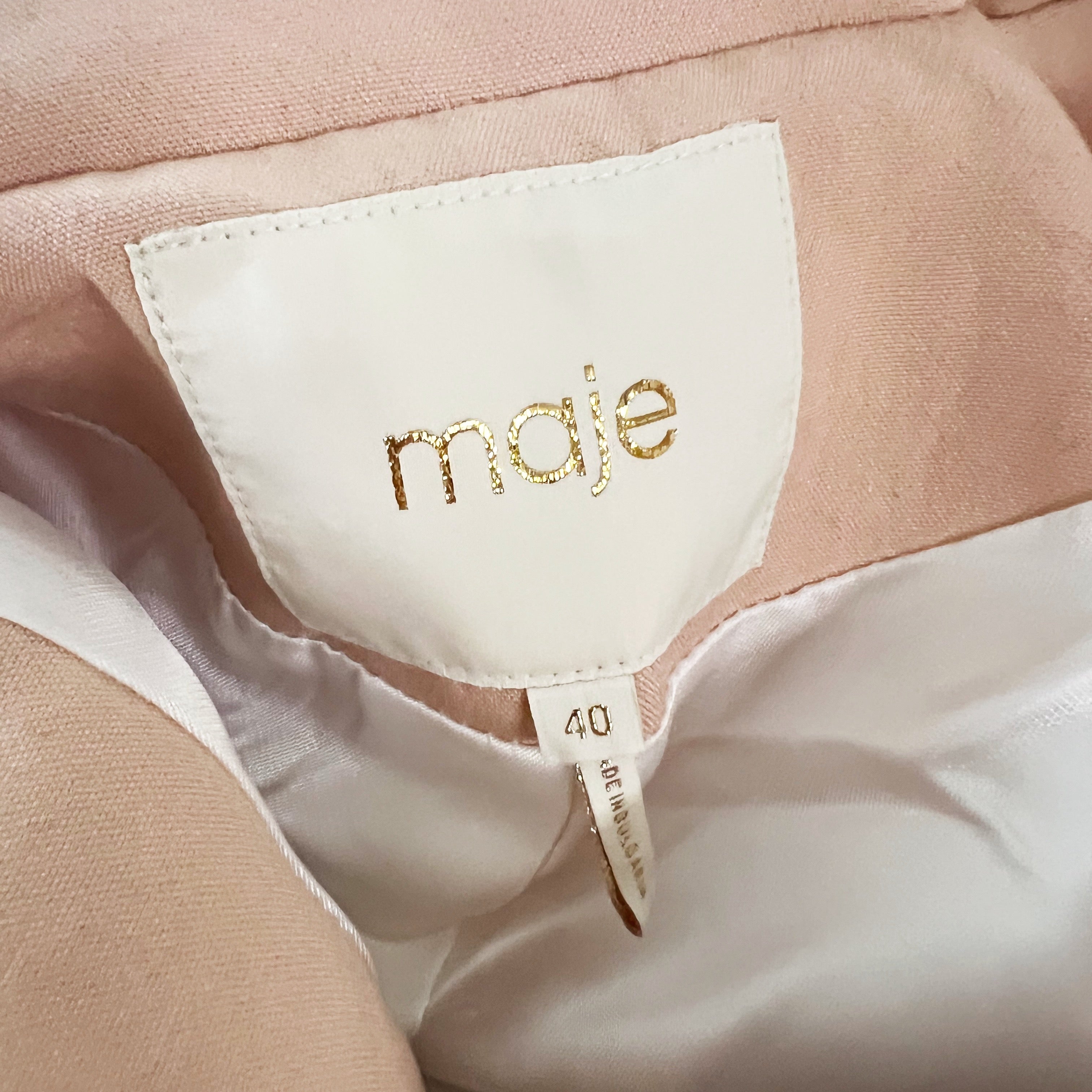 Maje Vasile Collared One Button Tie Waist Blazer Jacket Neutral Pink Cream 40