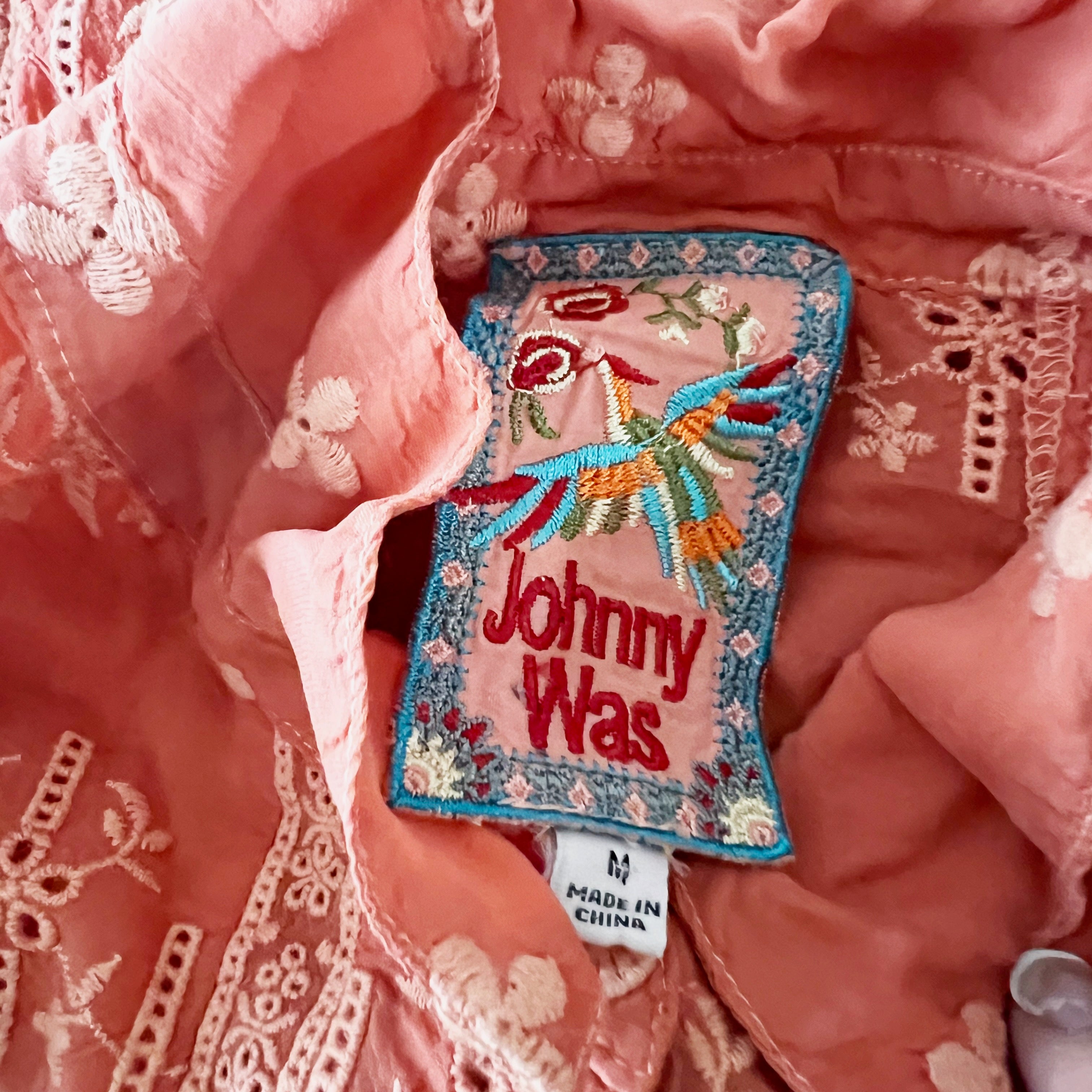 Johnny Was Blossom Rosie Cupra Rayon Eyelet Lace Button Down Blouse Shirt Top M