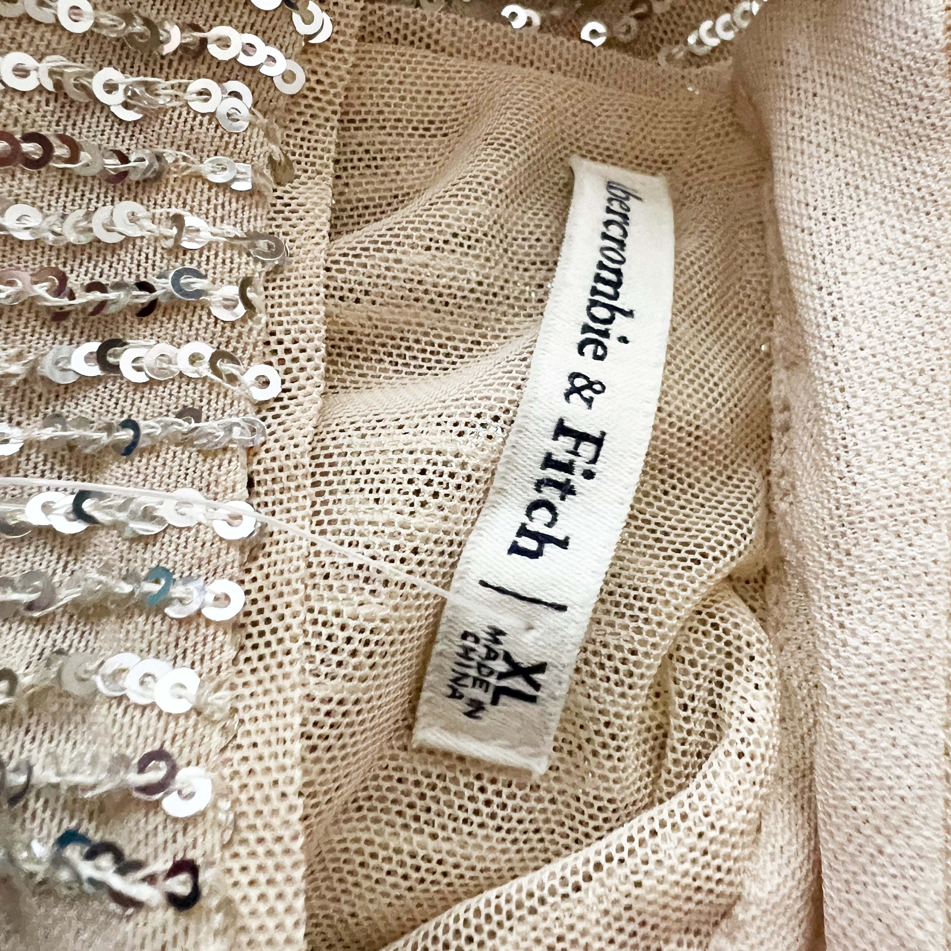 NEW Abercrombie & Fitch Gold Sequin Sparkle Embellished Mock Neck Shirt Blouse