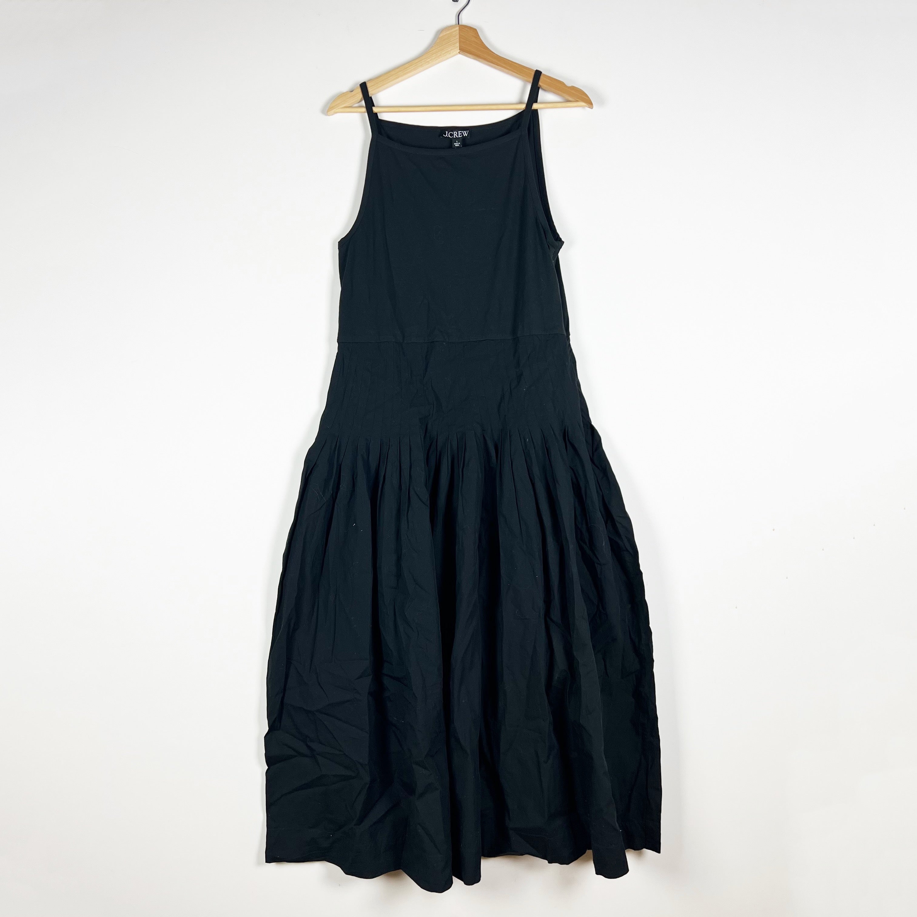 NEW J. Crew Pintuck Mixy Cotton Poplin Sleeveless Tank Midi Dress Black Large