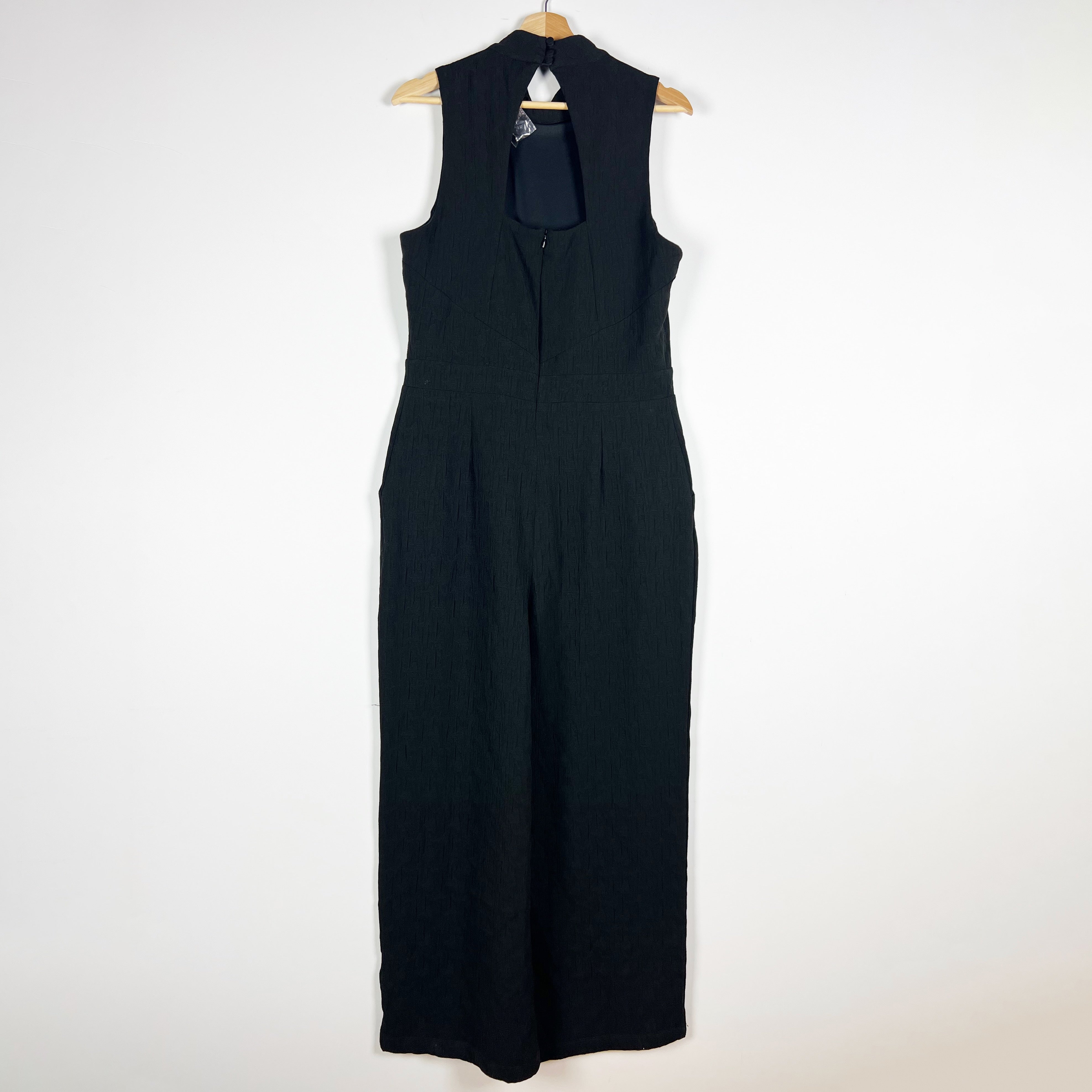 NEW Eva Franco Charley Mock Neck Sleeveless Full Length Textured Jumpsuit Black