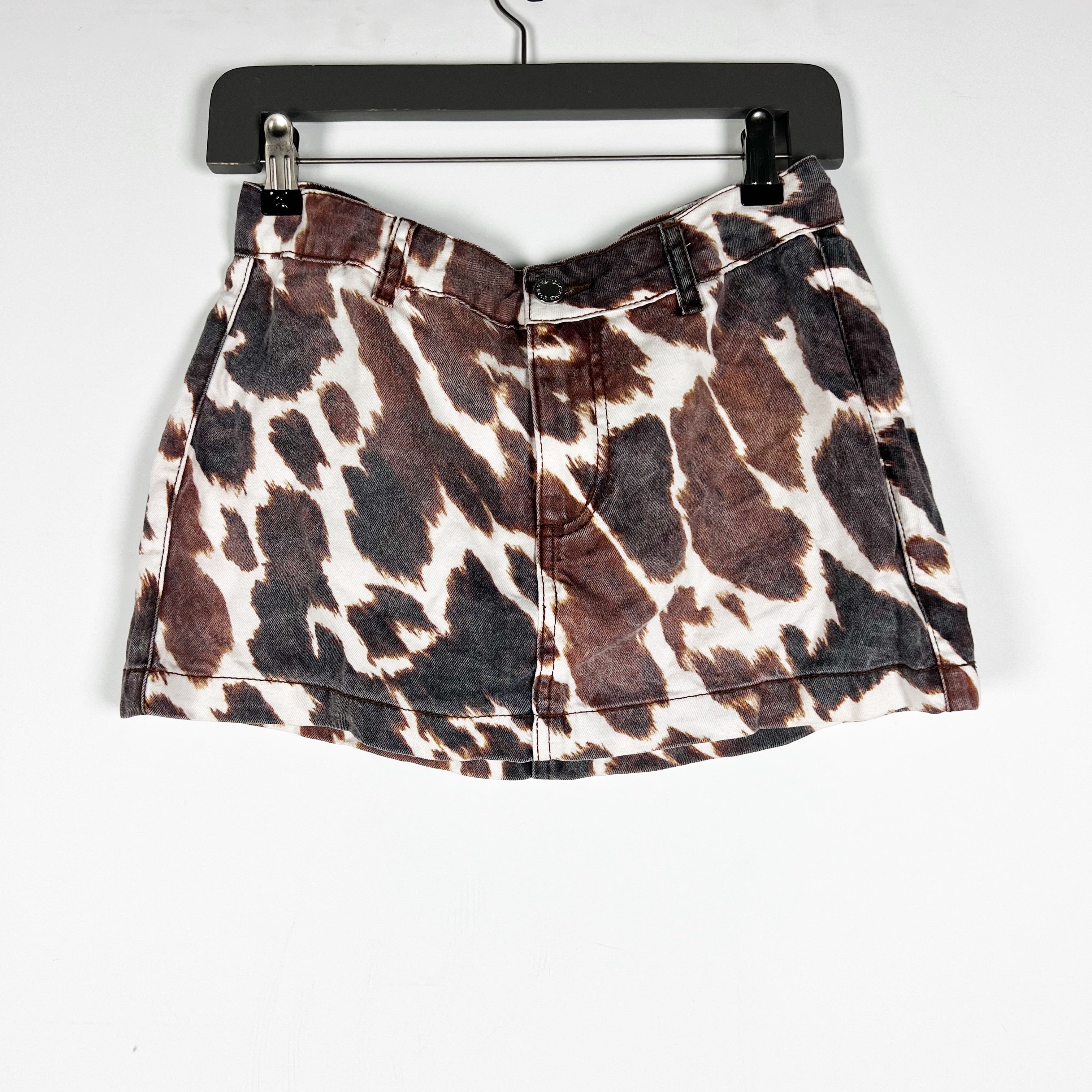 WeWoreWhat Low Rise Cowhide Animal Print Pattern Mini Skirt Skort 24