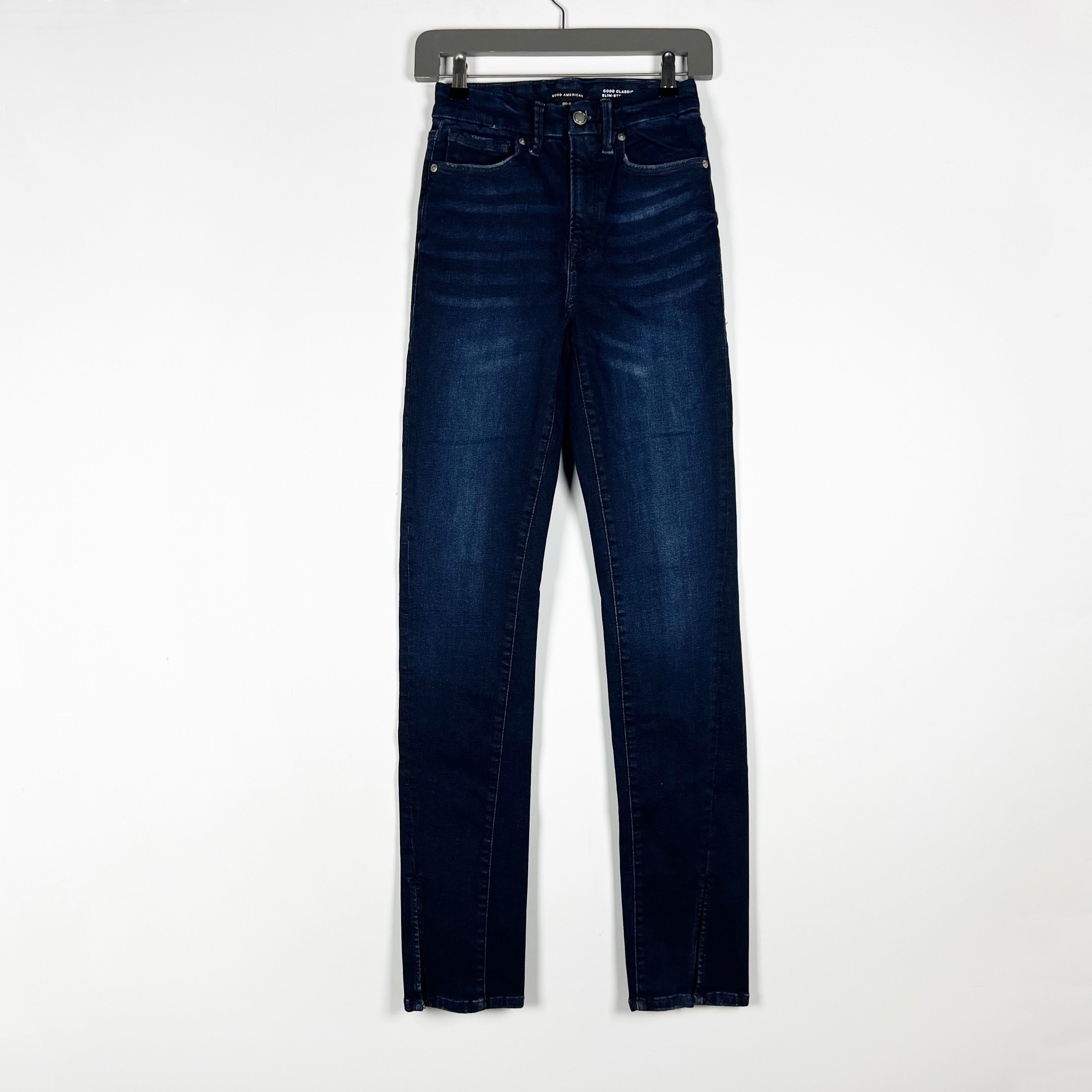 Good American Good Classic Slim Straight High Rise Cotton Stretch Denim Jeans 00
