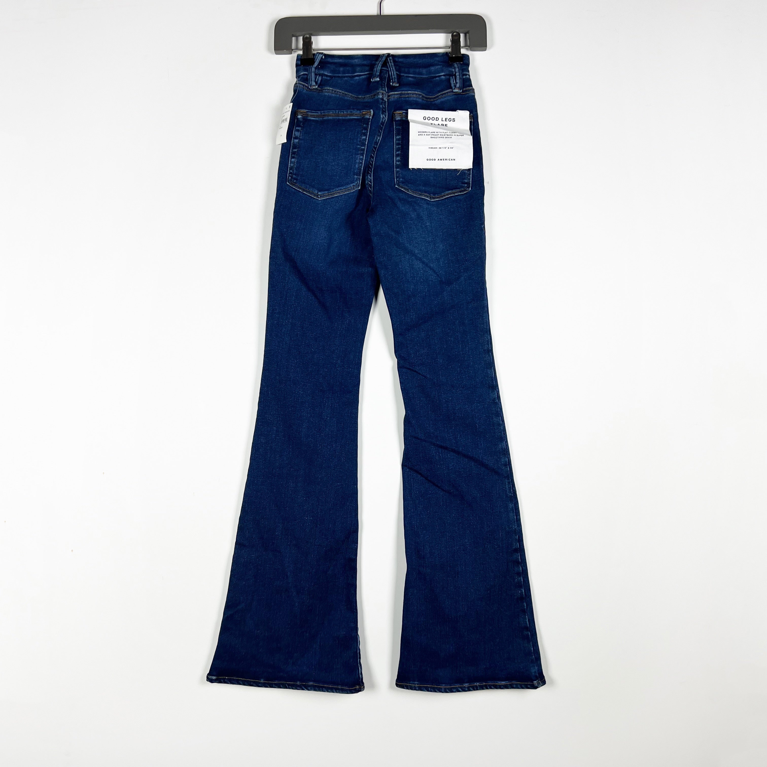 NEW Good American Good Legs Flare Bootcut Cotton Stretch Denim Jeans Indigo XS