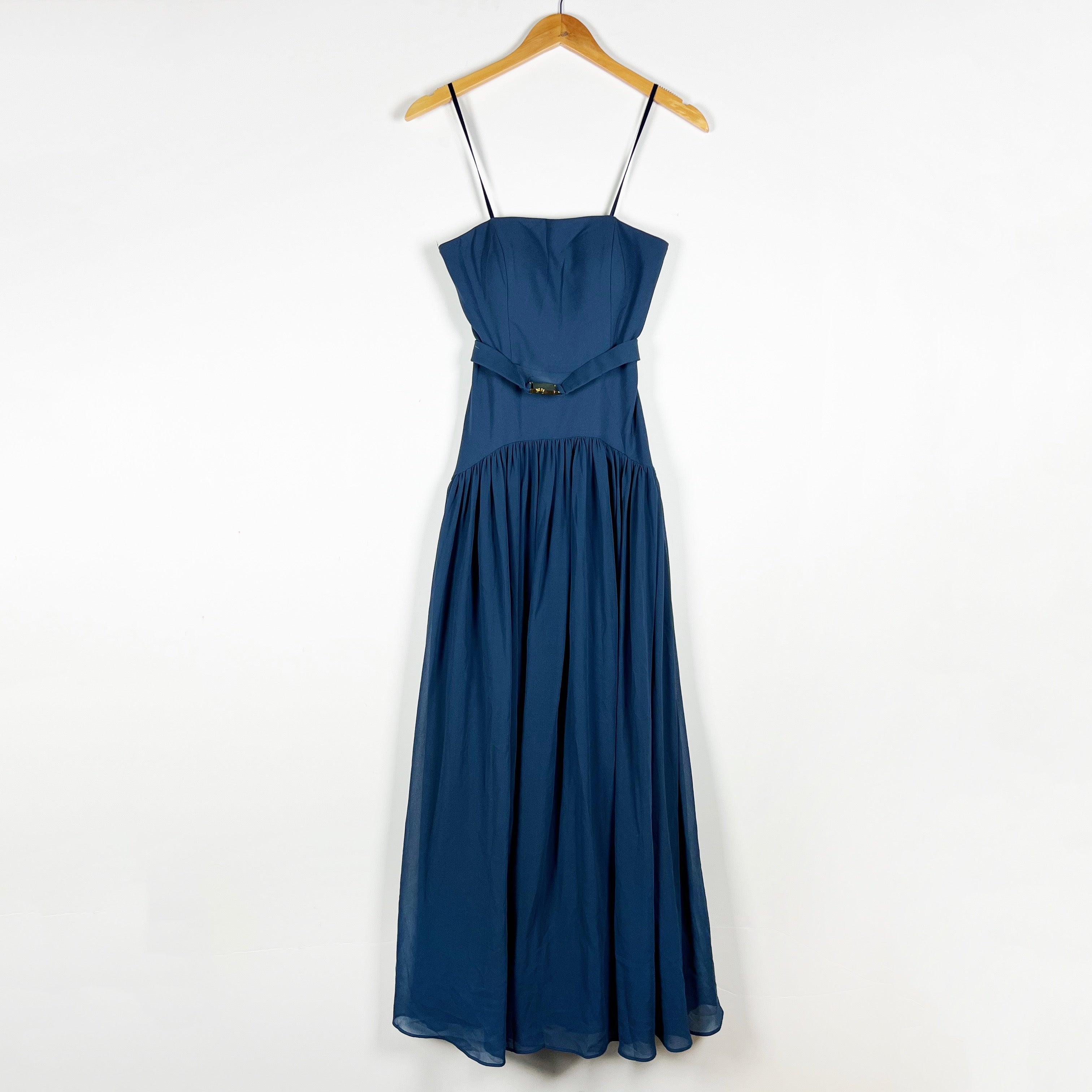 NEW Hutch Carmel Drop Waist Pleated Strapless Twirl Midi Skirt Blue 00