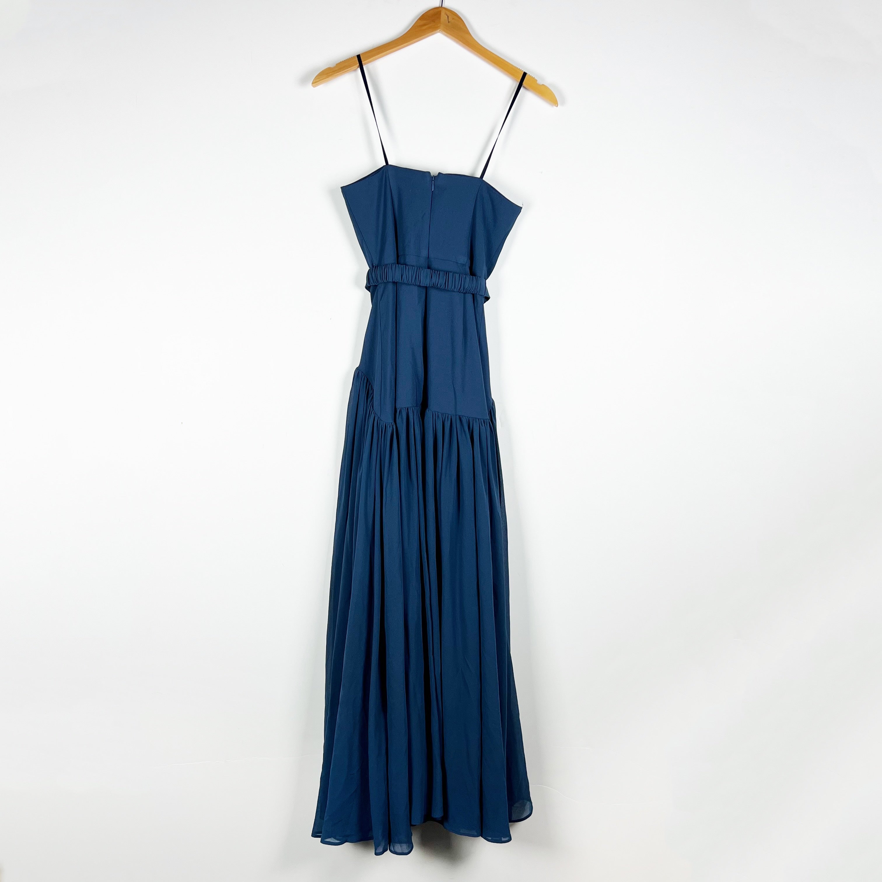 NEW Hutch Carmel Drop Waist Pleated Strapless Twirl Midi Skirt Blue 00