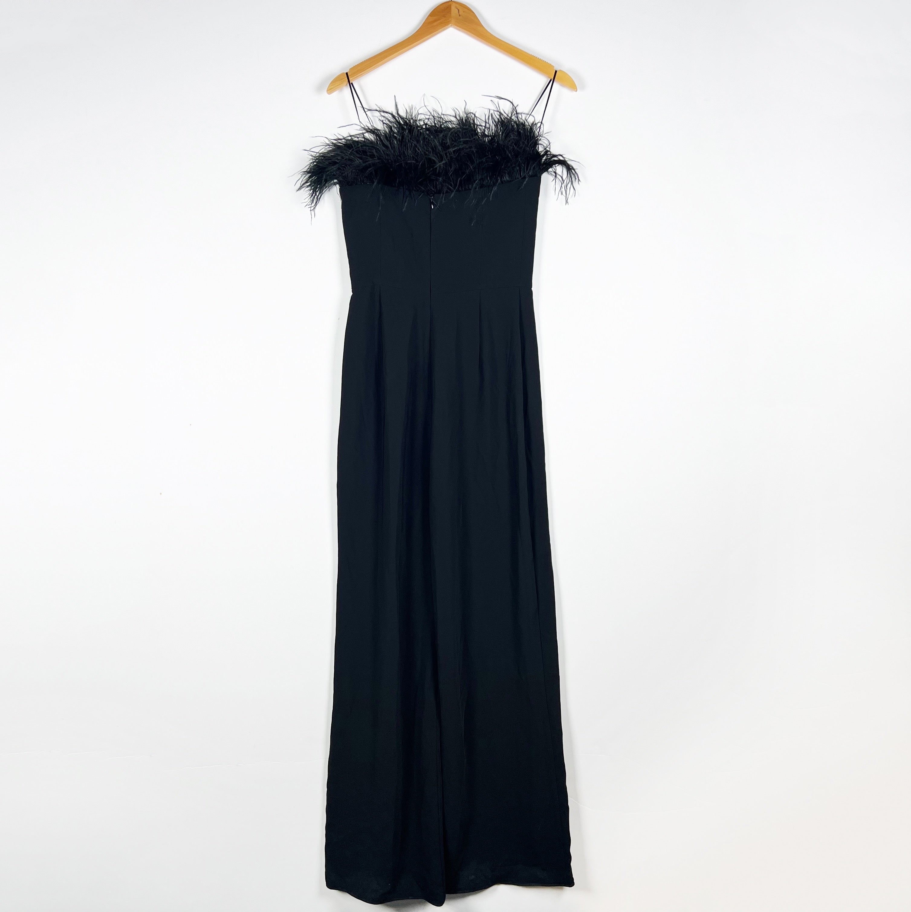 Amanda Uprichard x Revolve Amiah Strapless Feather Trim Full Length Jumpsuit S