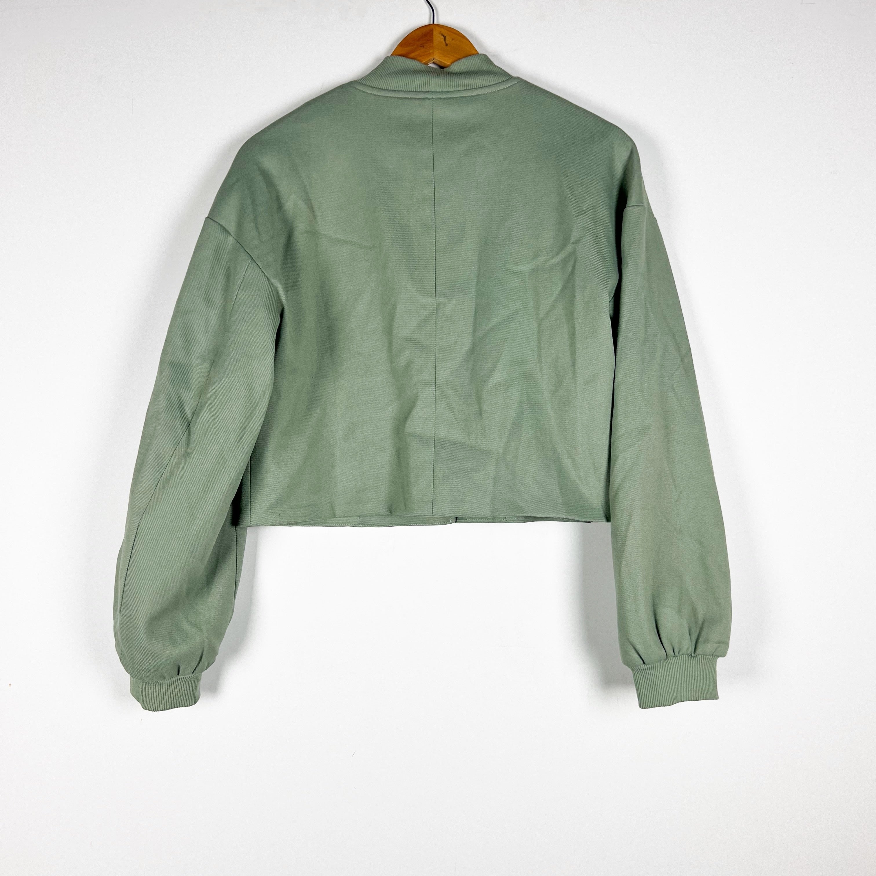 NEW Grey Lab Cropped Bomber Snap Button Jacket Sage Green Small