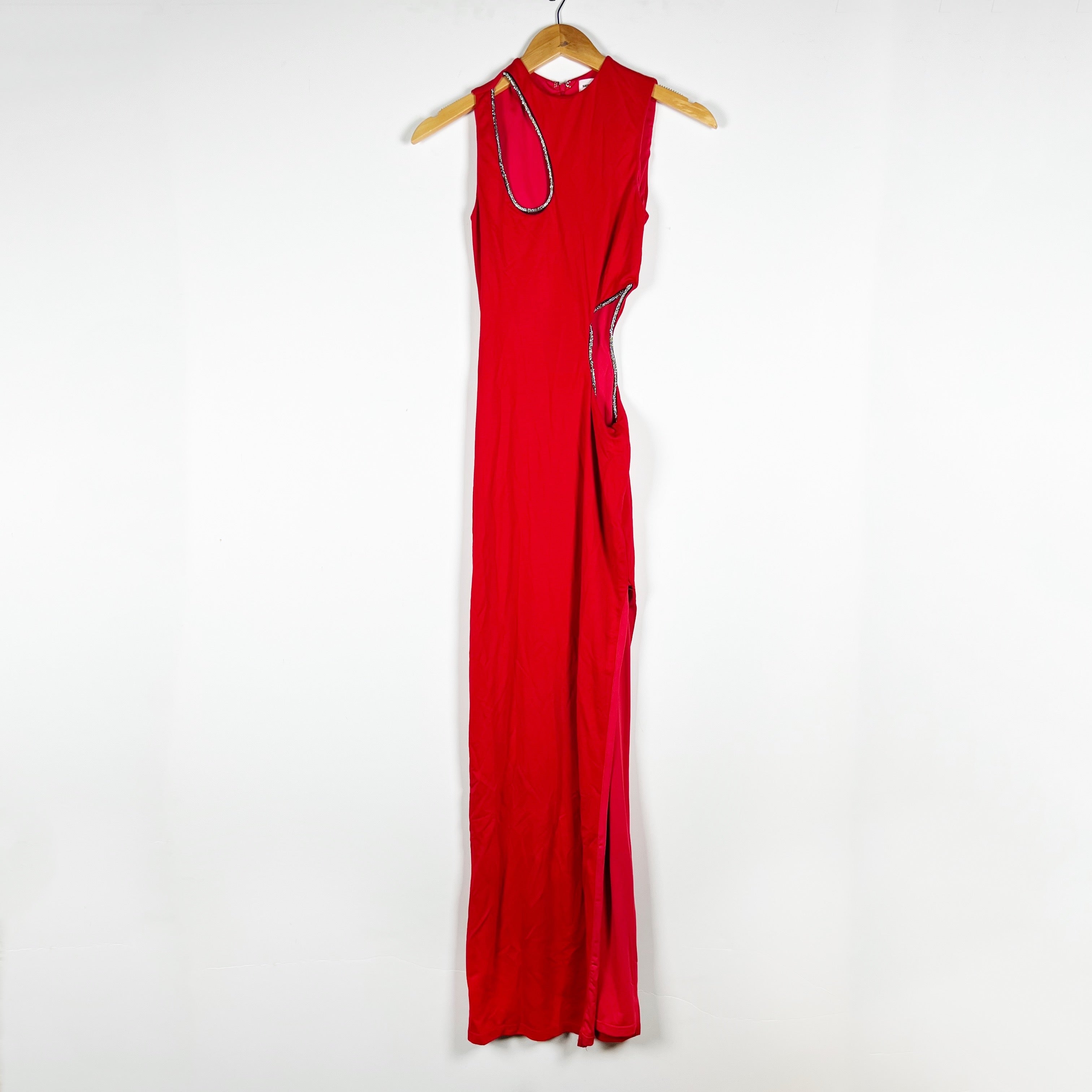 Superdown Sydney Crystal Rhinestone Jewel Cut Out Sleeveless Maxi Dress Red XS