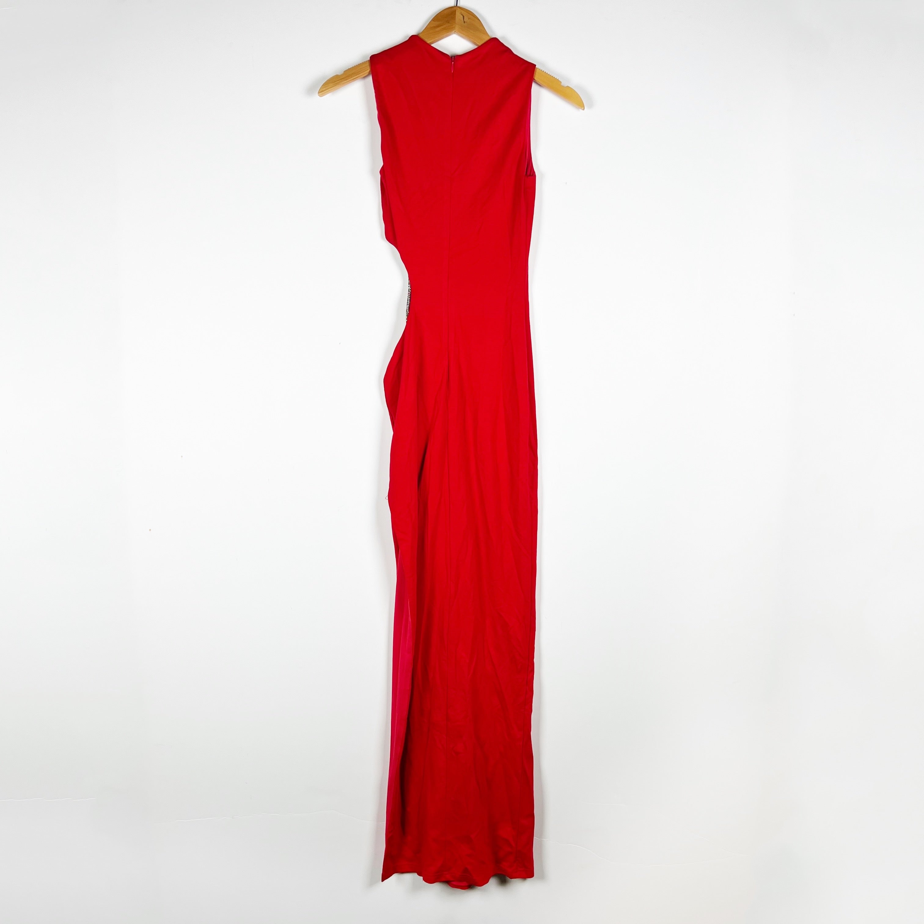 Superdown Sydney Crystal Rhinestone Jewel Cut Out Sleeveless Maxi Dress Red XS