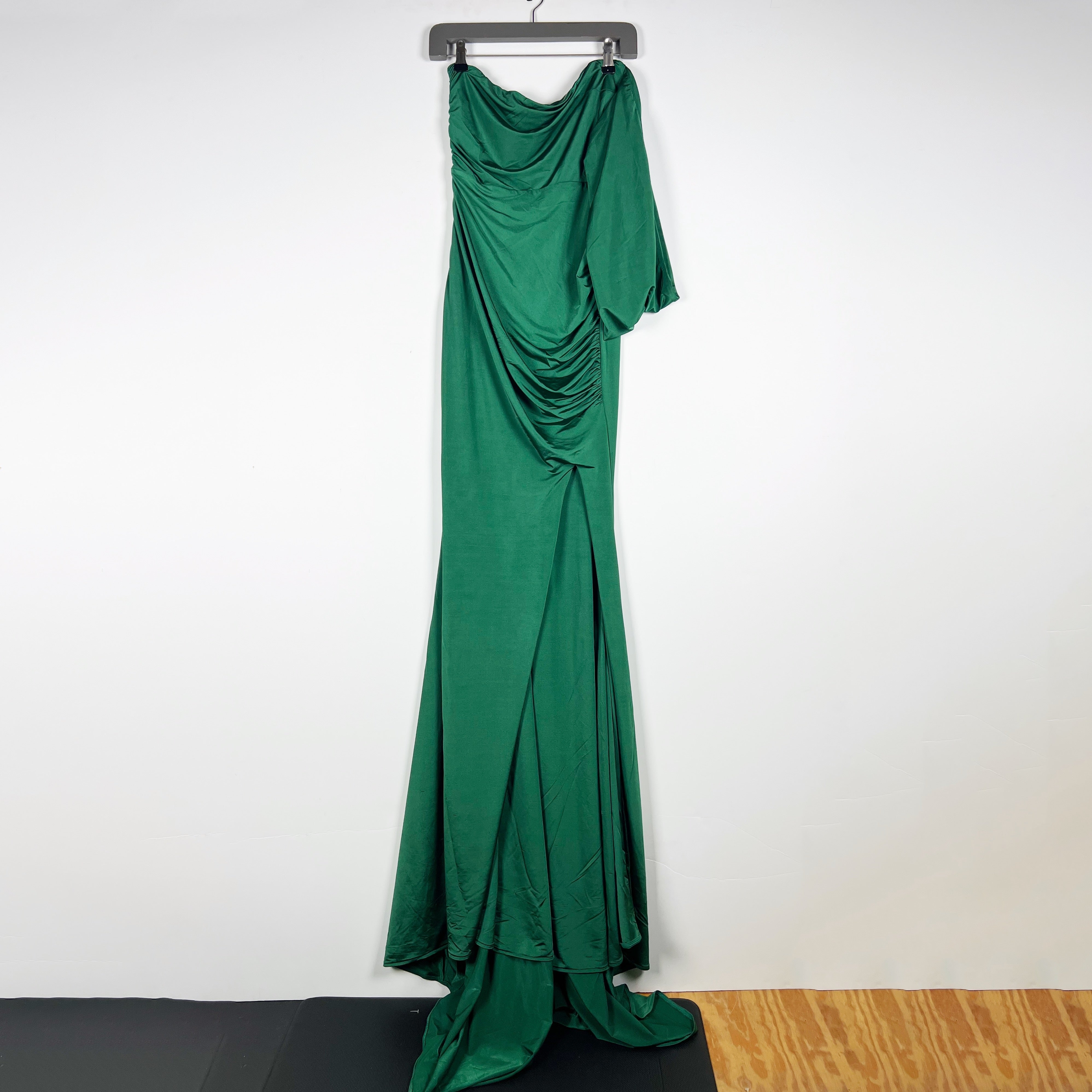 Alamour Jersey Knit Stretch Draped Ruched Bodice One Shoulder Maxi Dress Gown XS