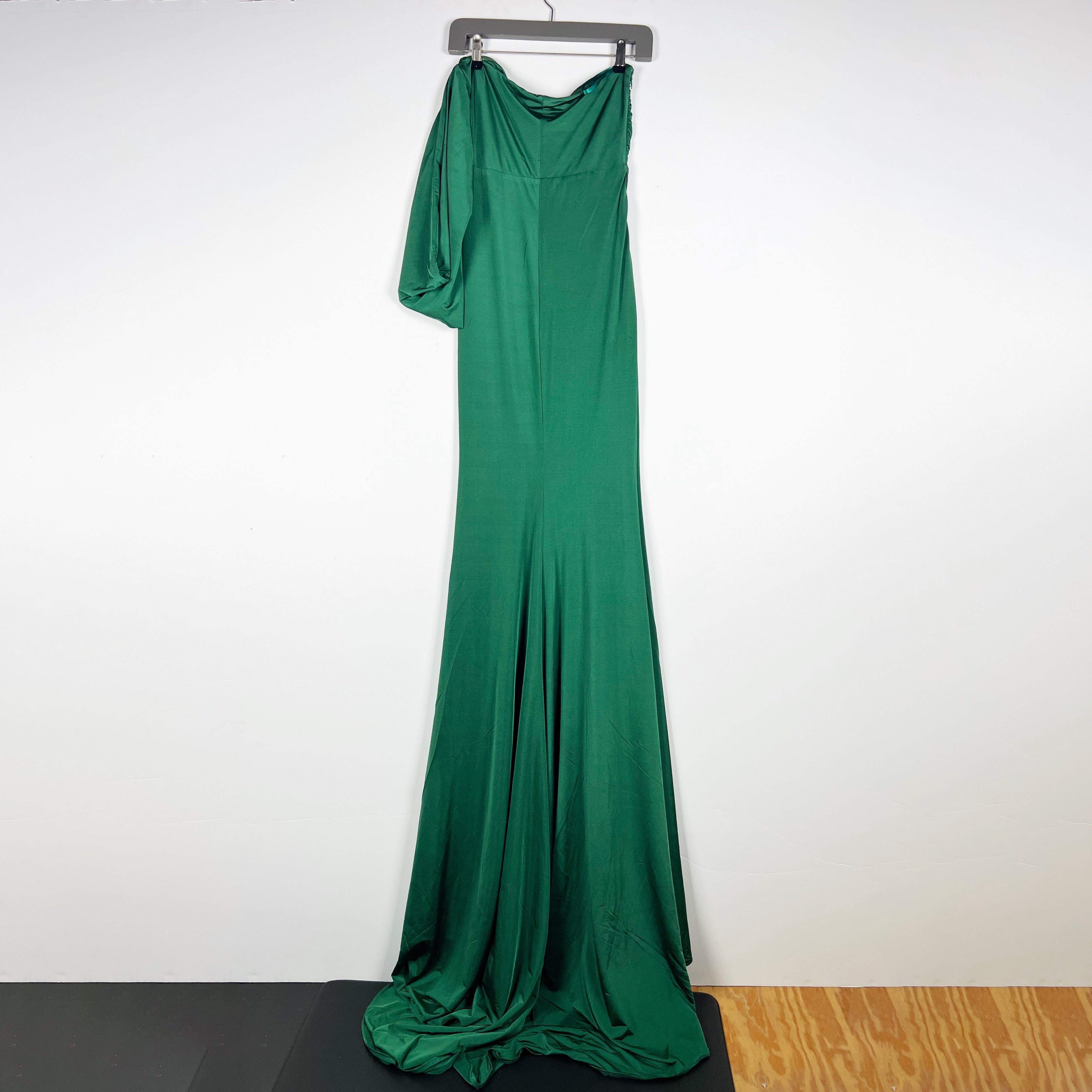 Alamour Jersey Knit Stretch Draped Ruched Bodice One Shoulder Maxi Dress Gown XS