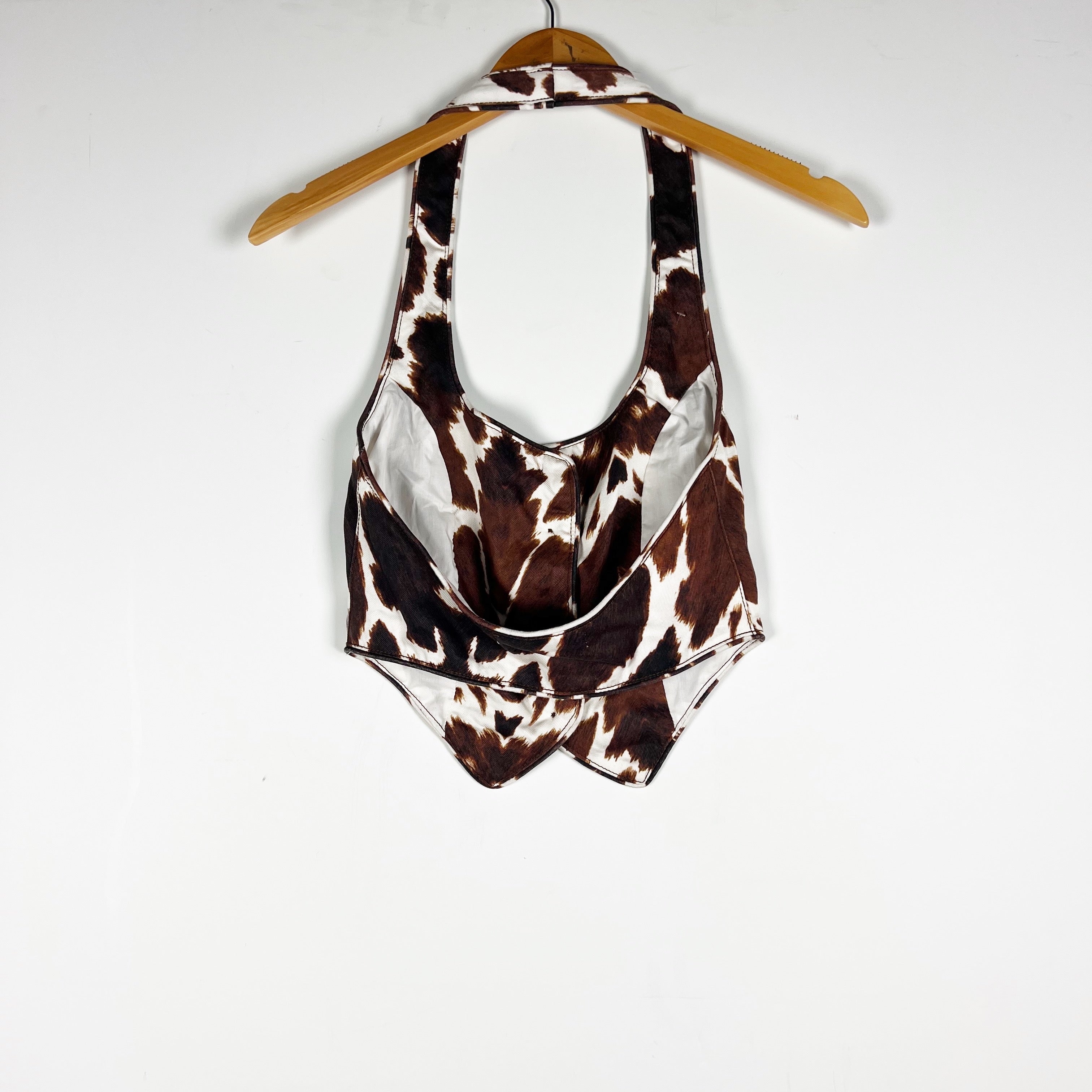 WeWoreWhat Halter Neck Button Front Sleeveless Cowhide Print Pattern Tank Top 2