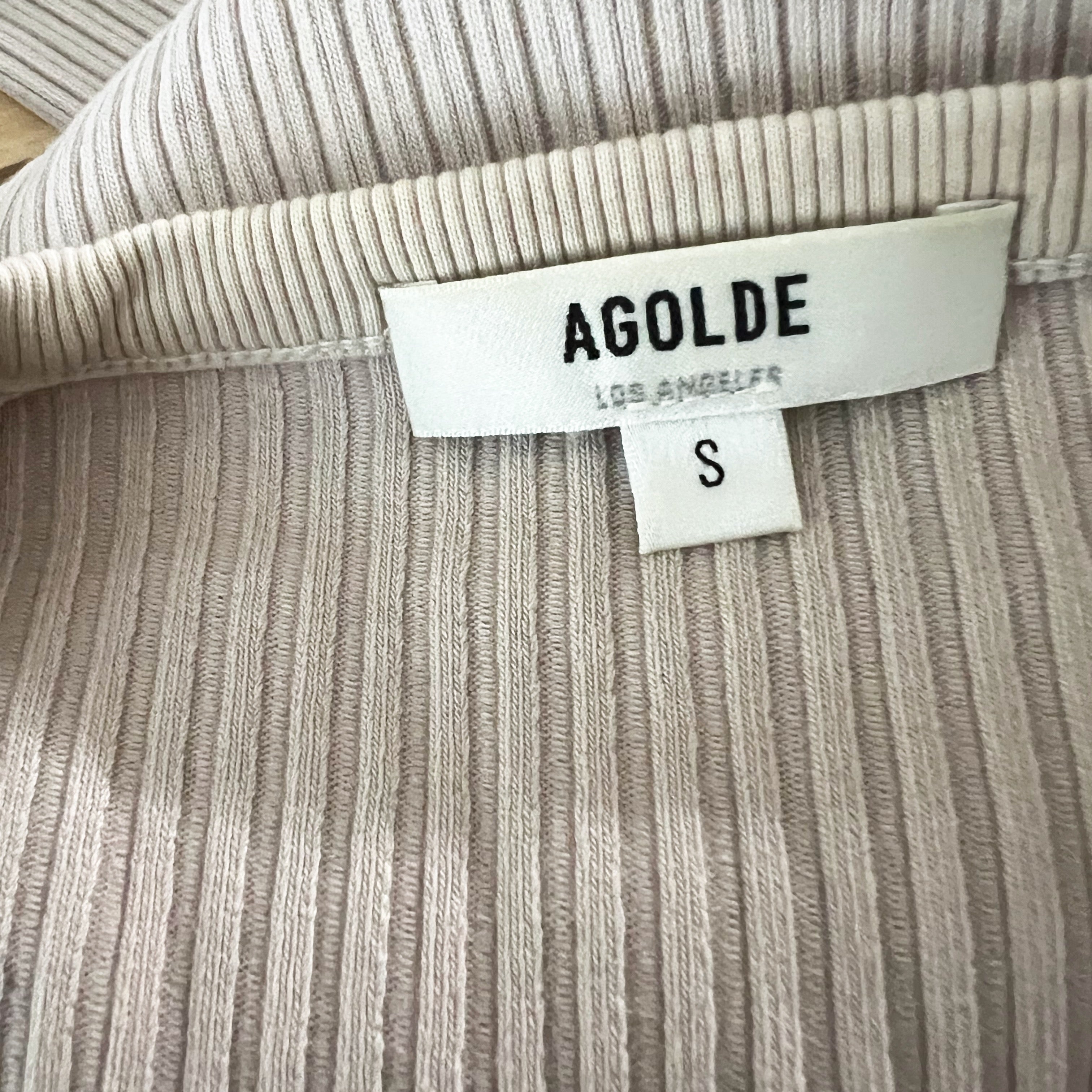 Agolde Tavi Organic Cotton Ribbed V Neck Long Sleeve One Piece Bodysuit Neutral