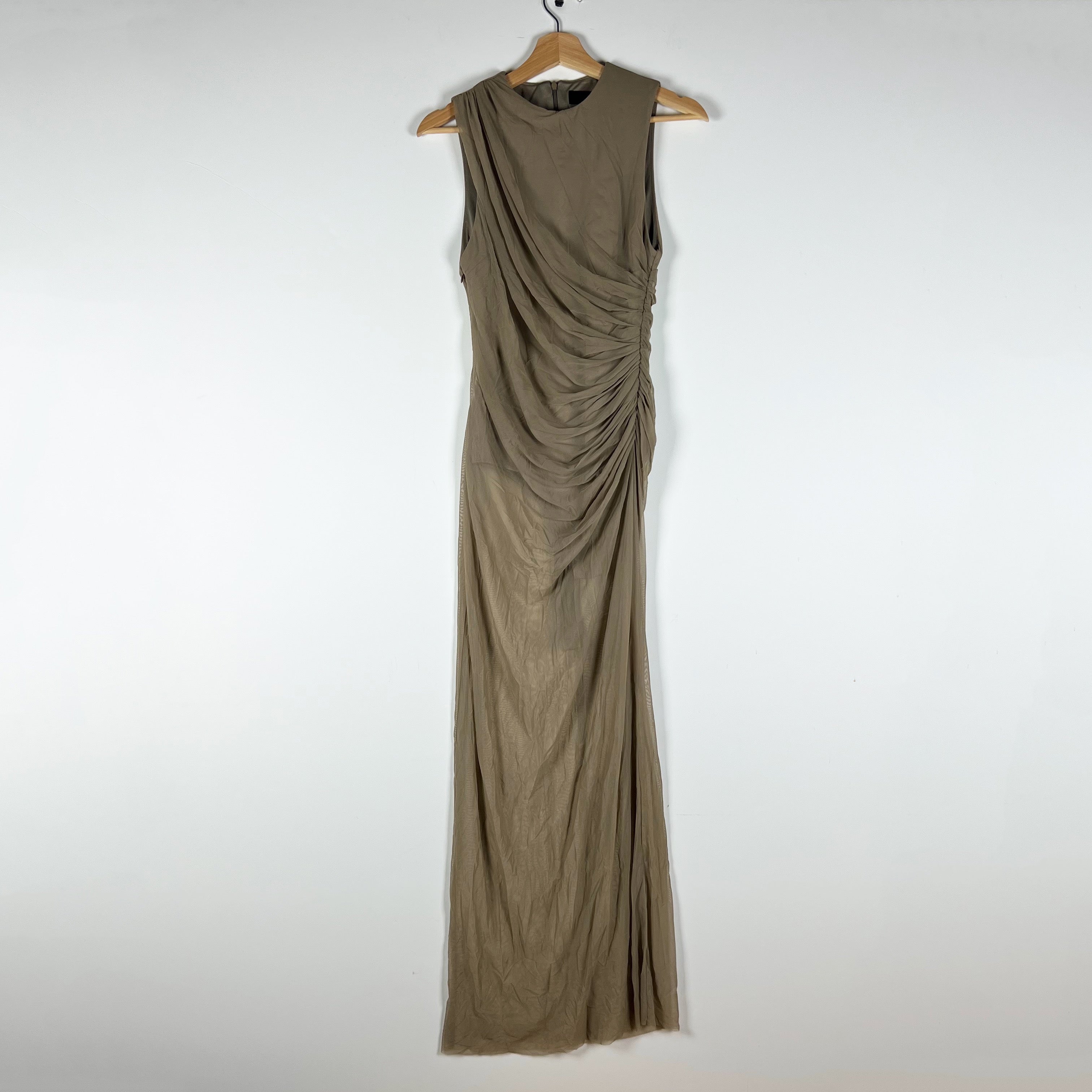 Zara Tulle Mesh Overlay Ruched Draped Sleeveless Scoop Neck Long Midi Dress XS