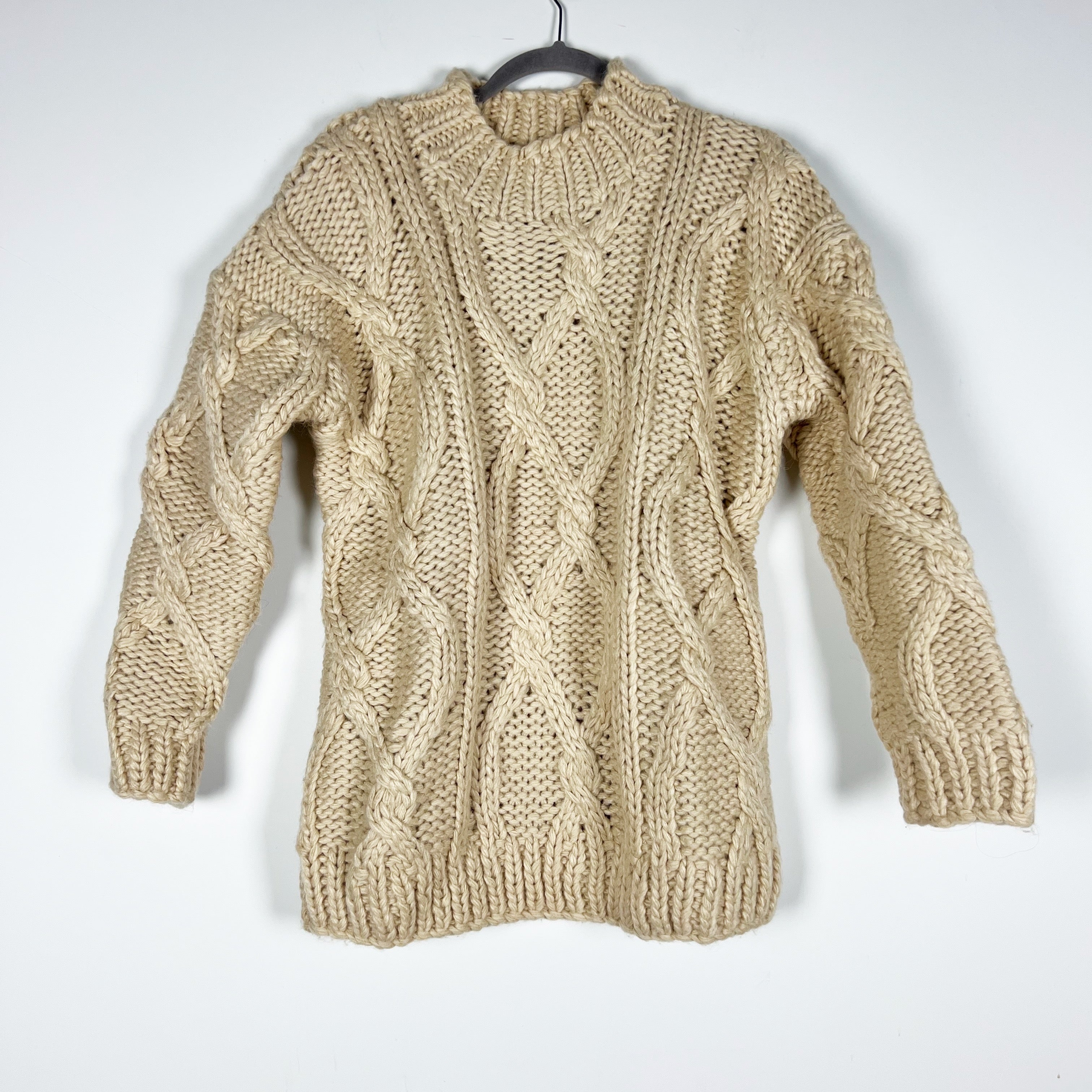 DISSH Ellis Oat Wool Blend Hand Cable Knit Crew Neck Pullover Jumper Sweater