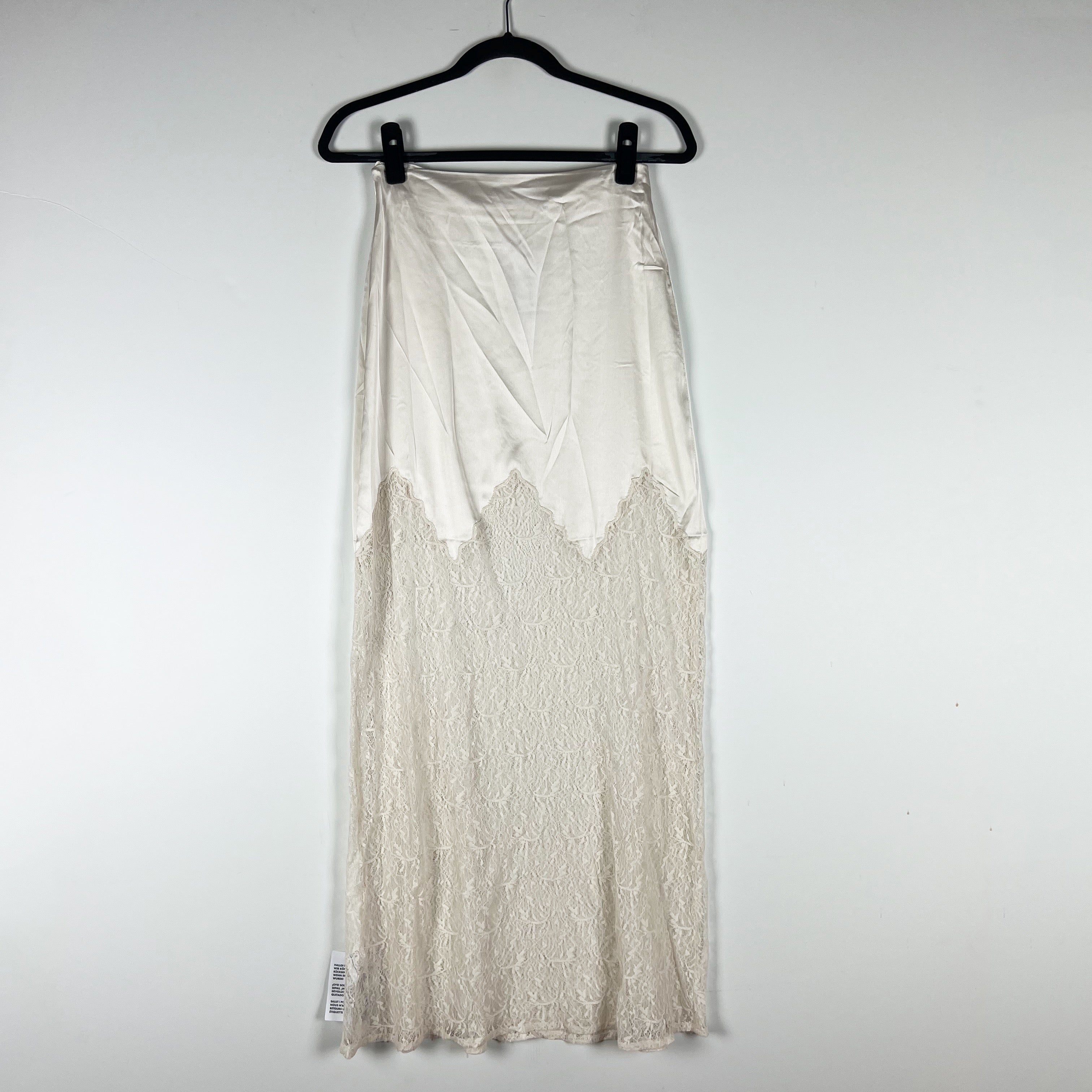 NEW Topshop Ivory Satin Asymmetrical Hem Sheer Lace Straight Slip Skirt 2