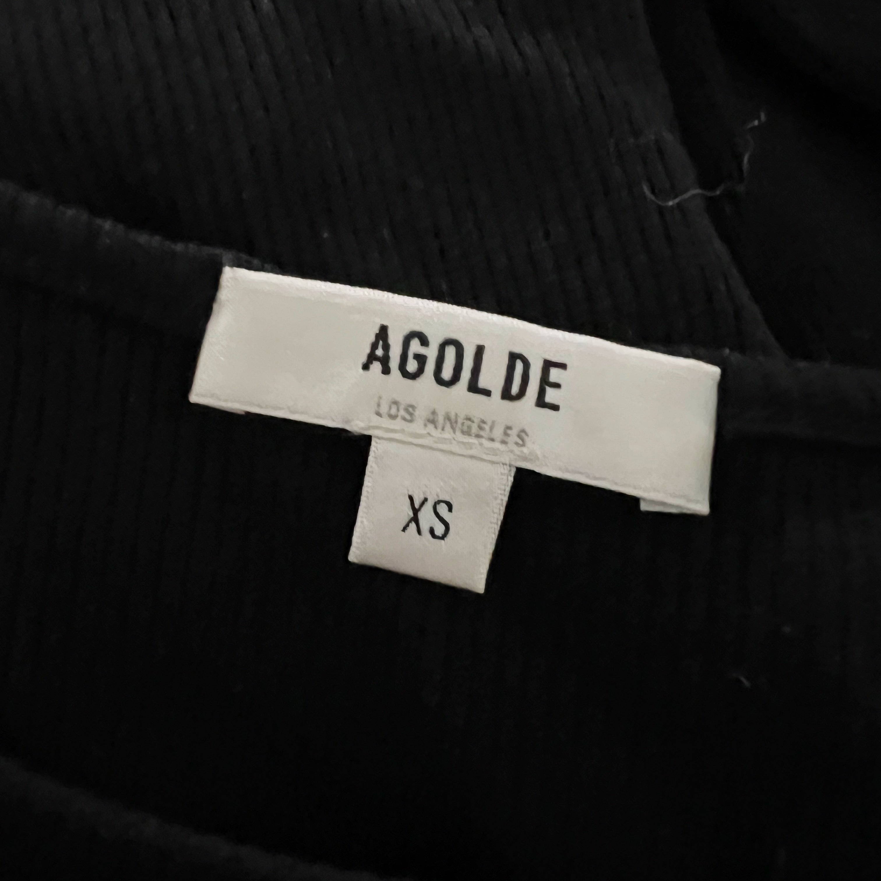 Agolde Bea Cutaway Ribbed Knit Stretch One Long Sleeve Bodysuit Solid Black XS