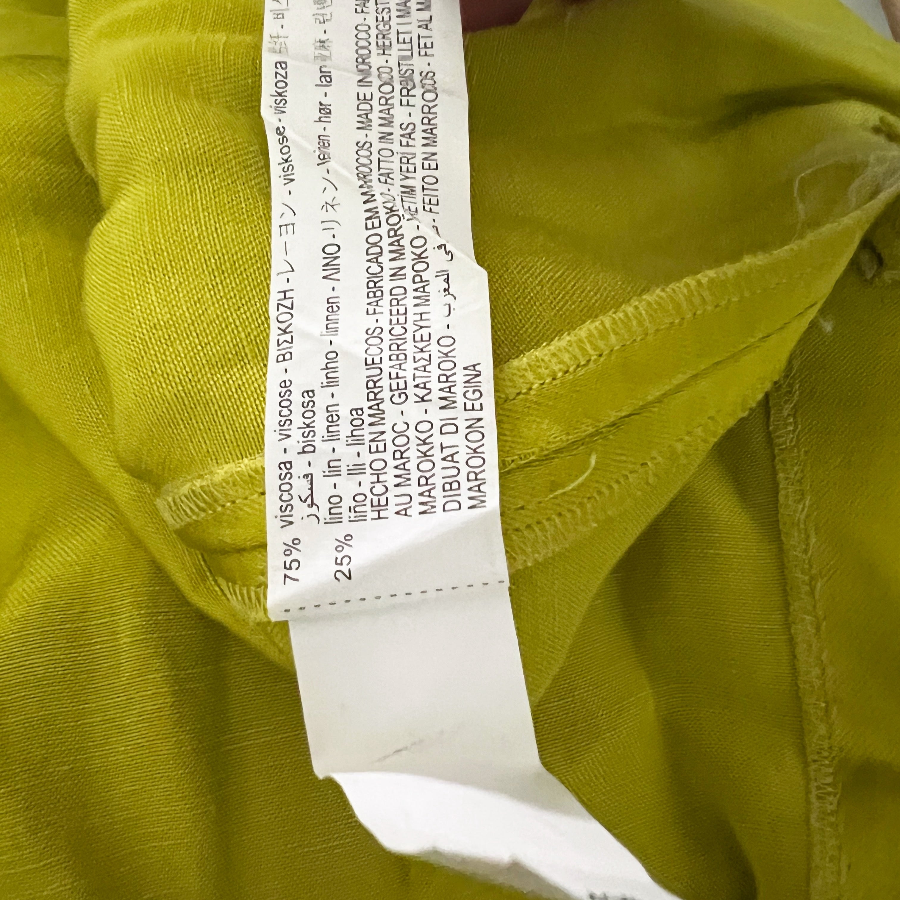 Zara Lime Green Satin One Shoulder Long Sleeve Midi Dress XS