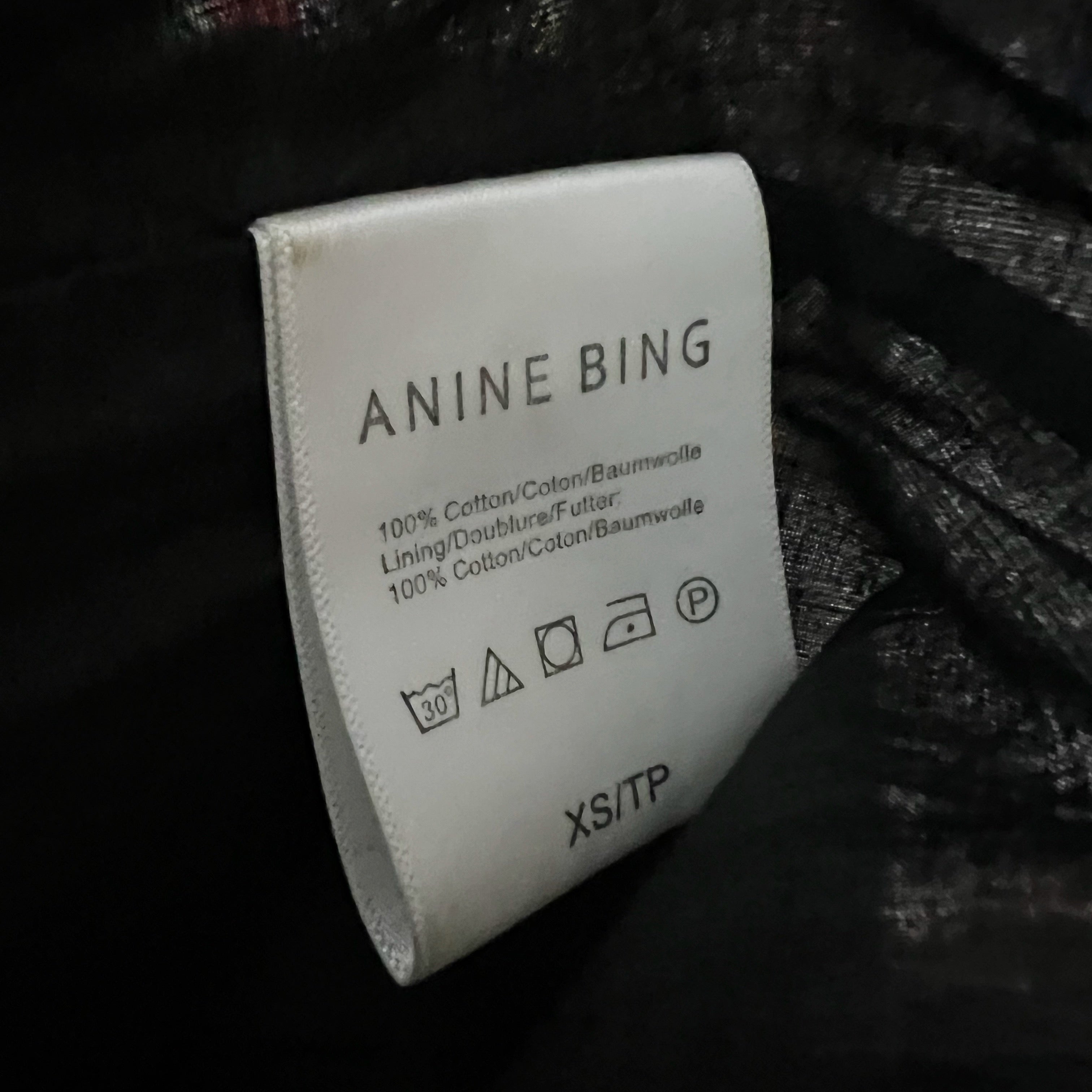 Anine Bing Peyton Cotton Poplin V Neck Long Sleeve Mini Pullover Dress Black XS