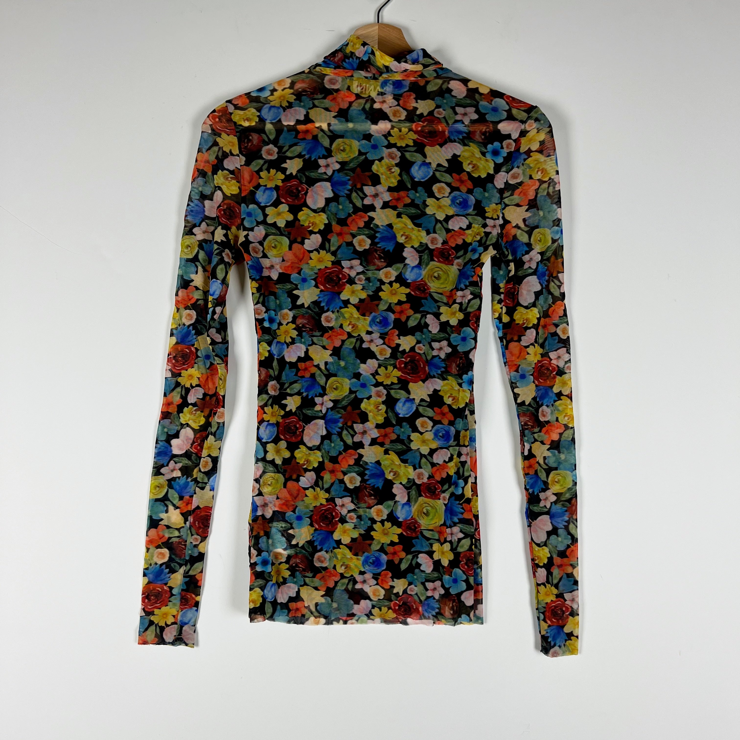 Ganni Women's Floral Flower Print Pattern Semi Sheer Mesh Turtleneck Sweater Top