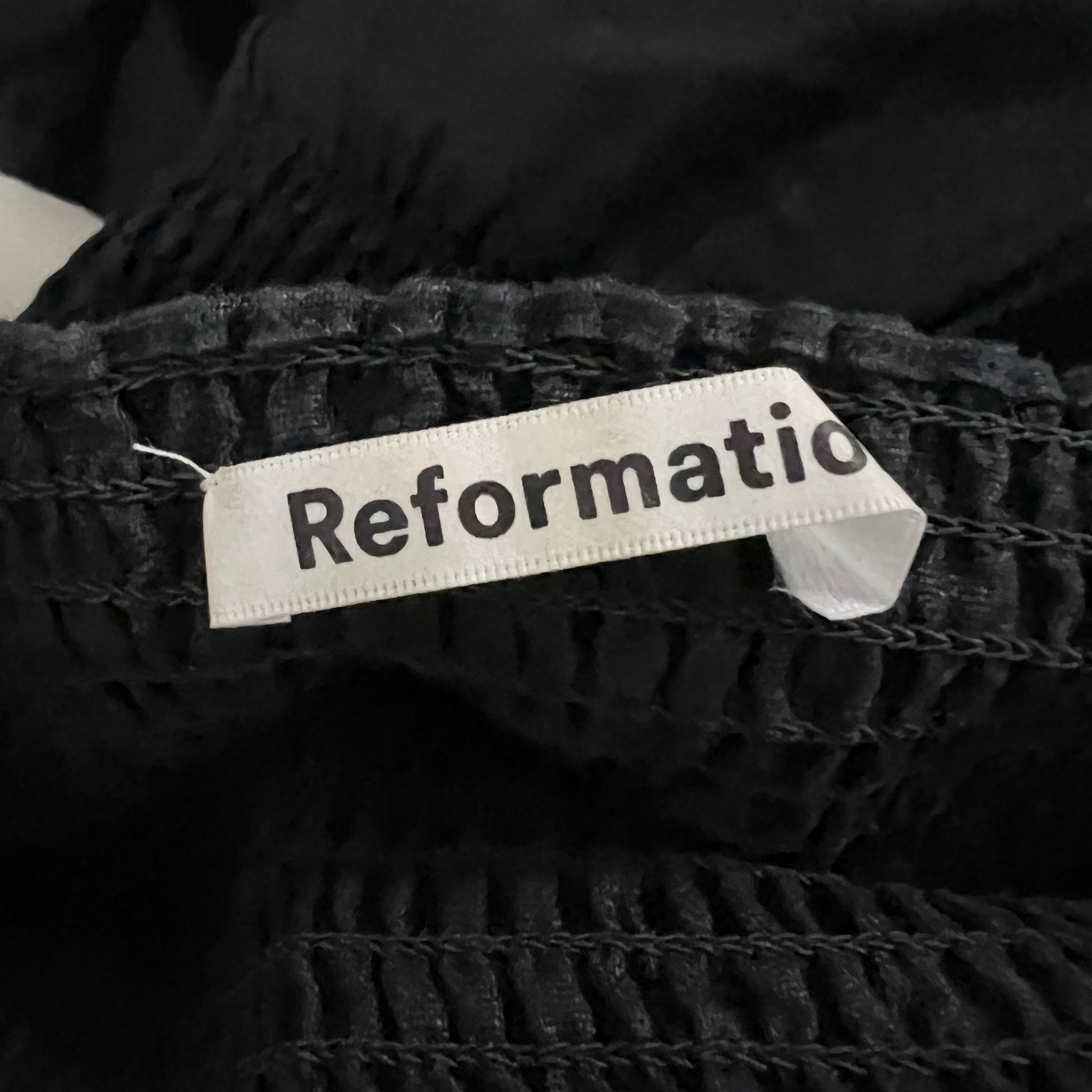 Reformation Hyland Linen Smocked Stretch Bodice Square Neck Long Sleeve Dress XS