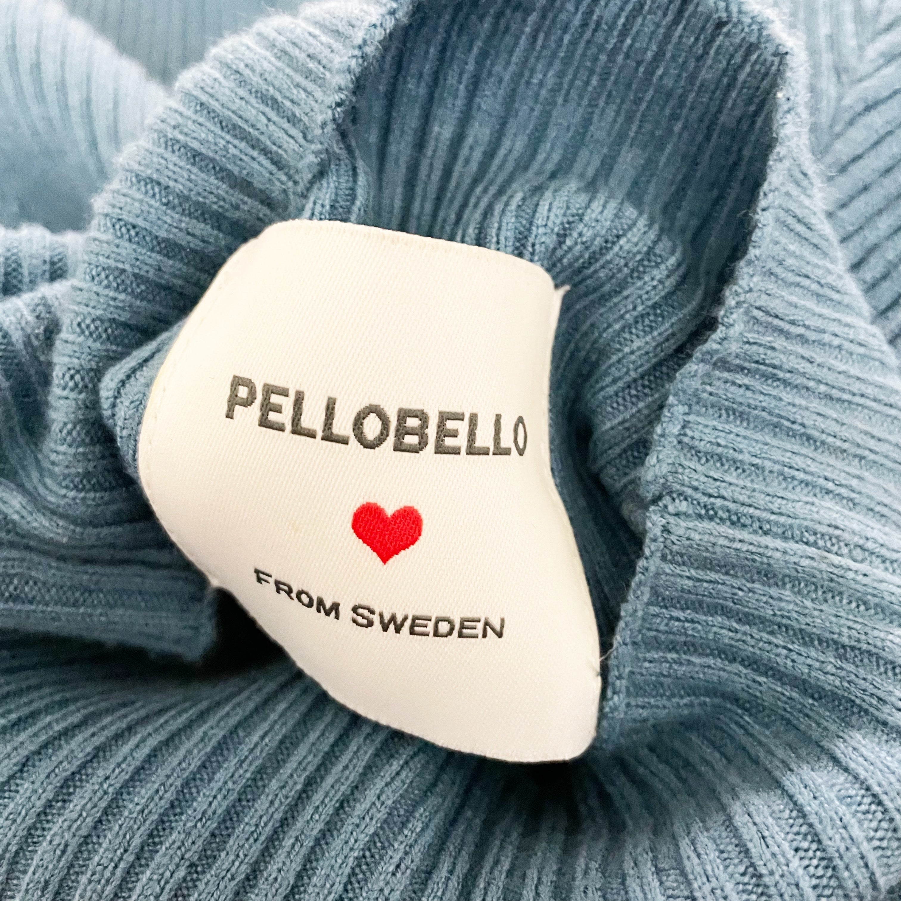 Pello Bello Ribbed Knit Stretch Mock Neck Ostrich Feather Trim Sweater Blue S