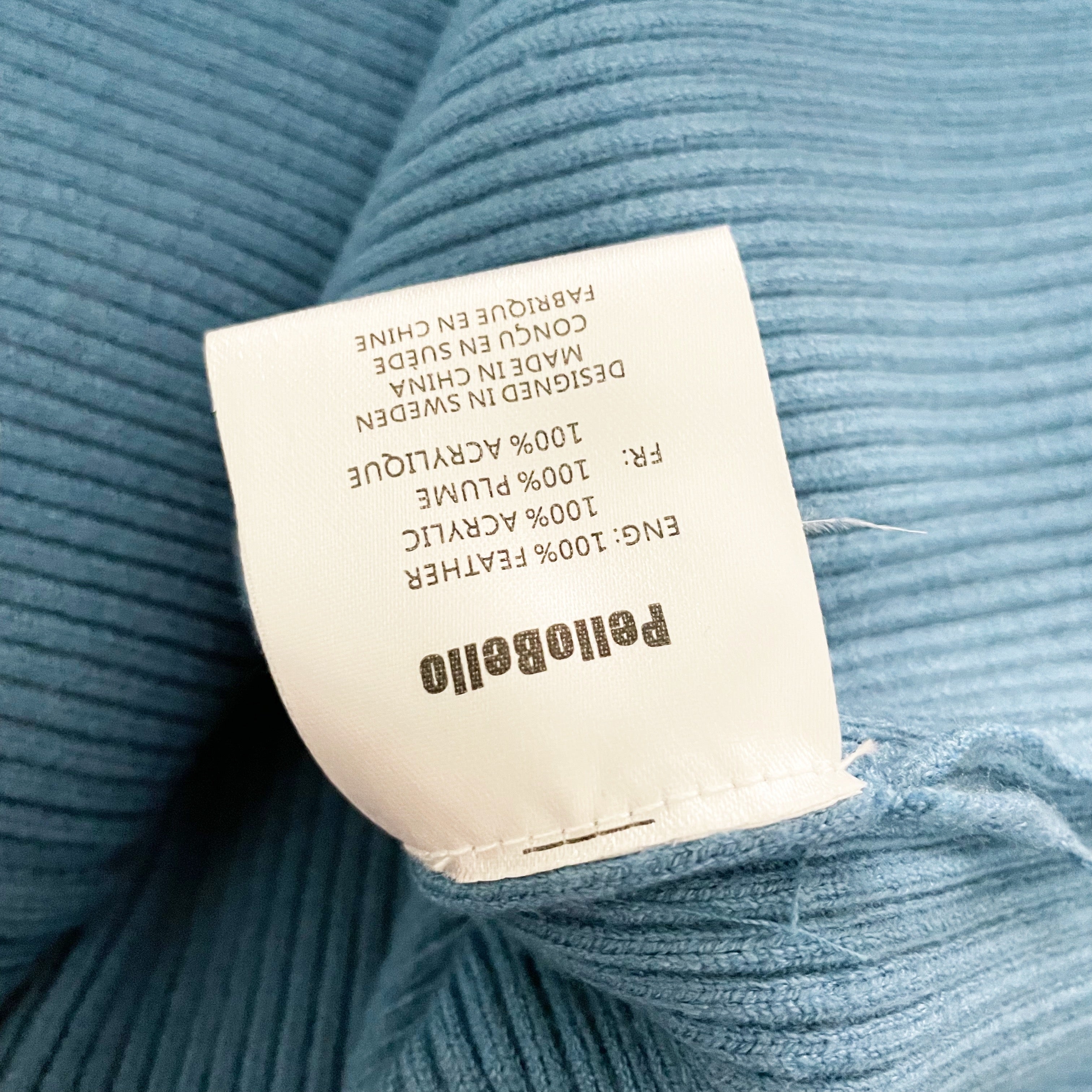 Pello Bello Ribbed Knit Stretch Mock Neck Ostrich Feather Trim Sweater Blue S