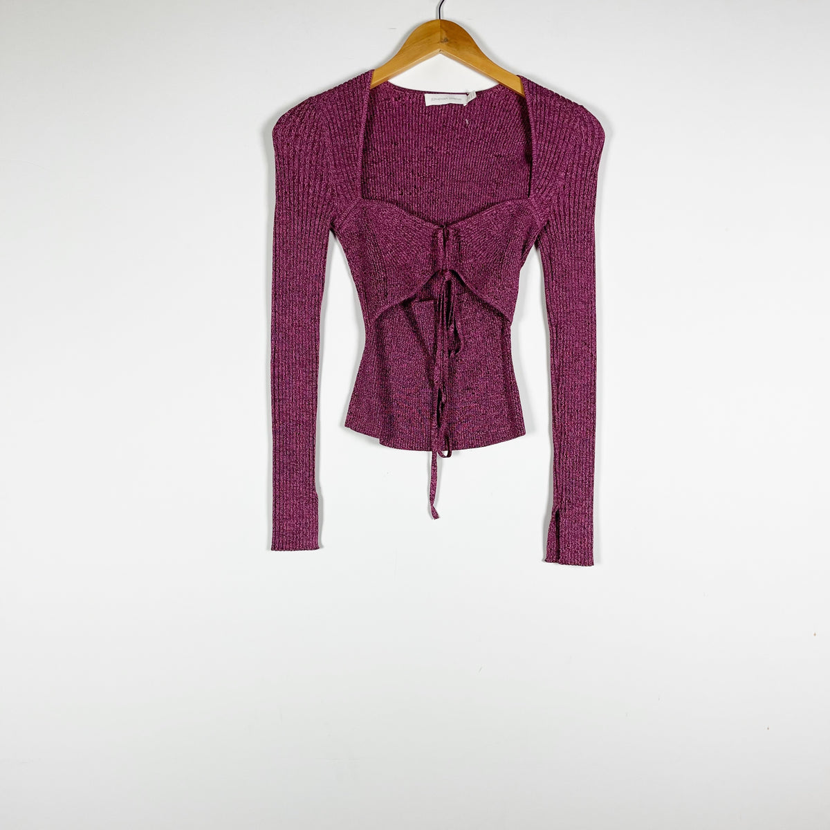 Jonathan Simkhai Alexia Compact Rib Cut Out Sweetheart Pullover Sweater Purple