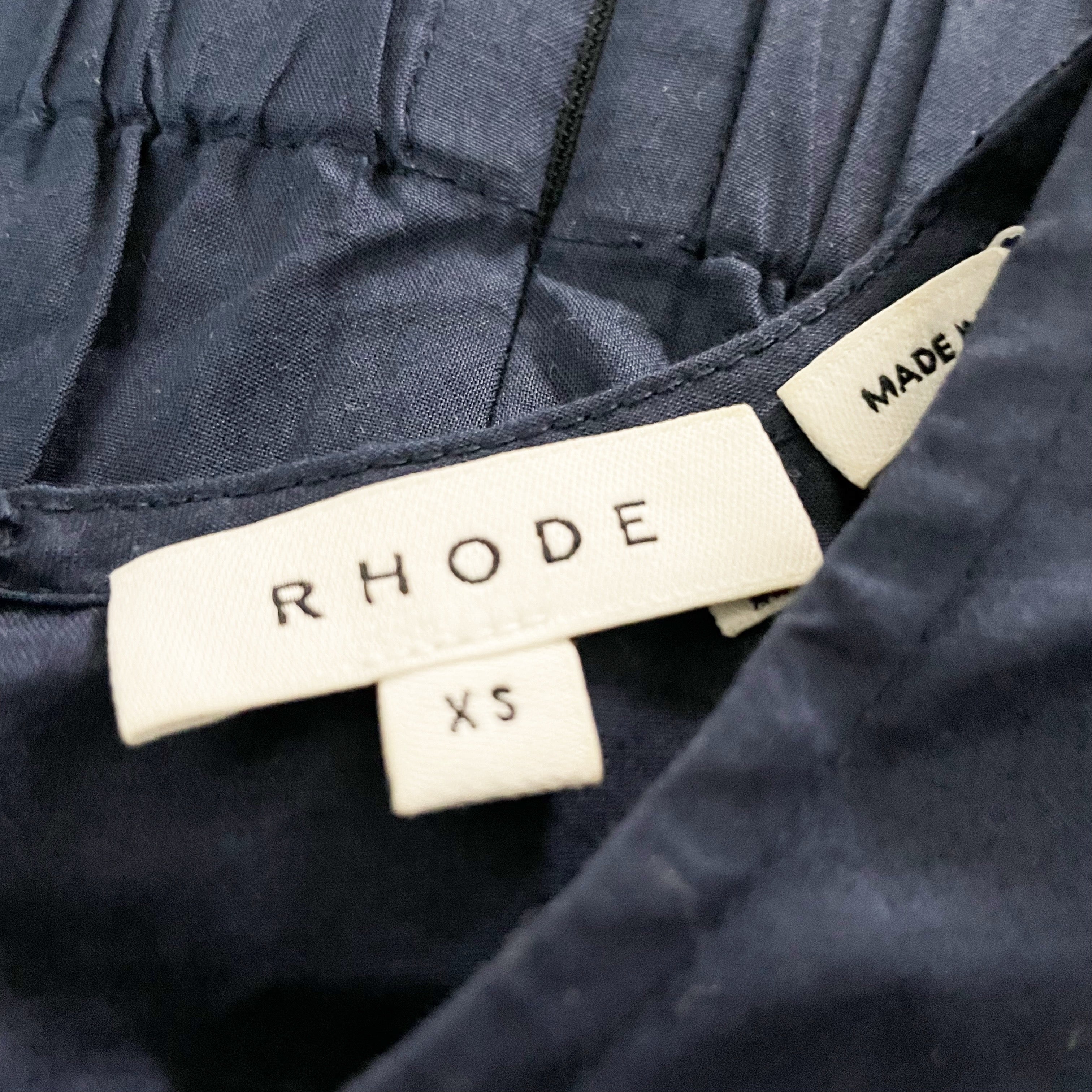 Rhode Pia Cotton Poplin Ruched Draped Puff Sleeve Mini Dress Navy Blue XS