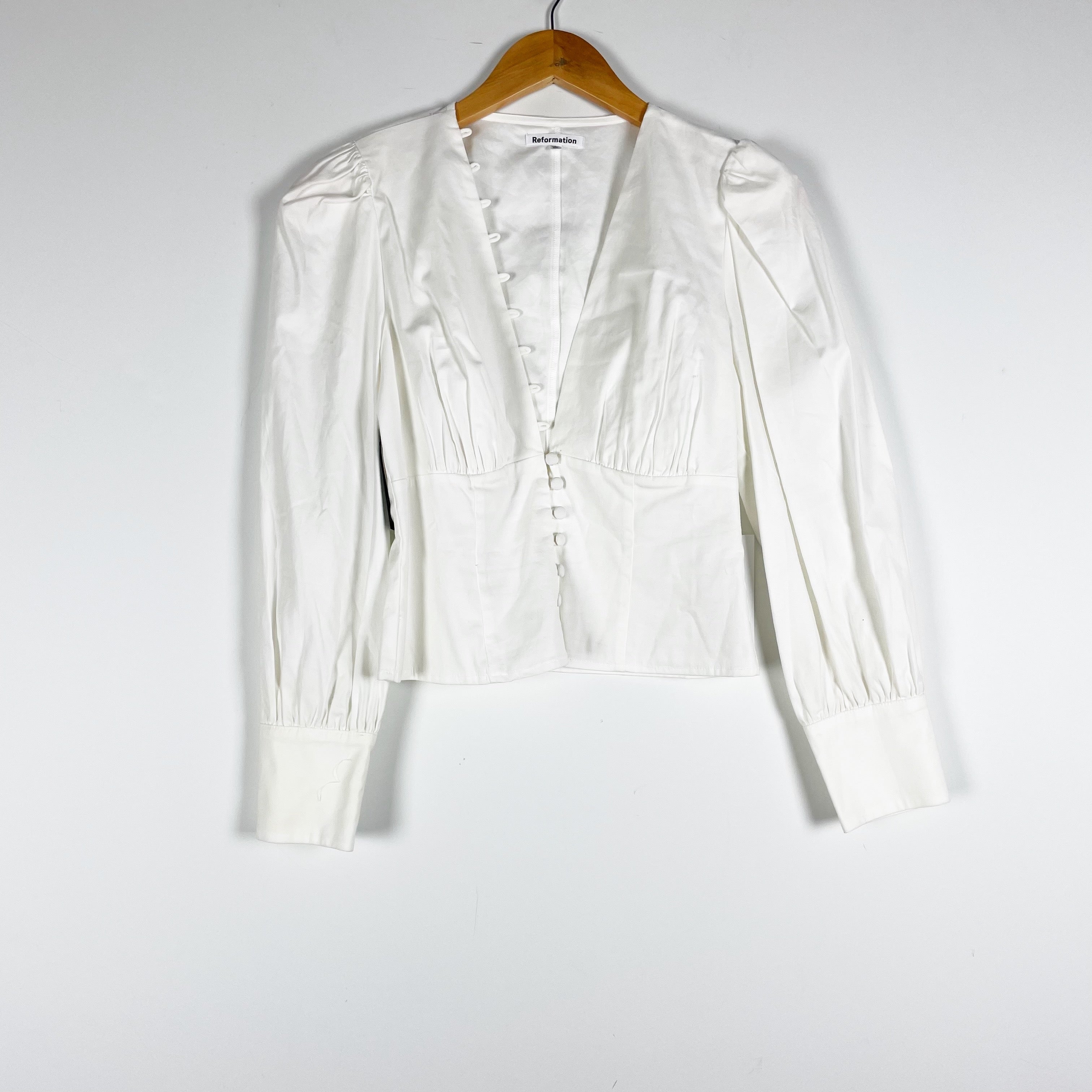 NEW Reformation Lawrence Organic Cotton Poplin Button Front Long Sleeve Blouse 2